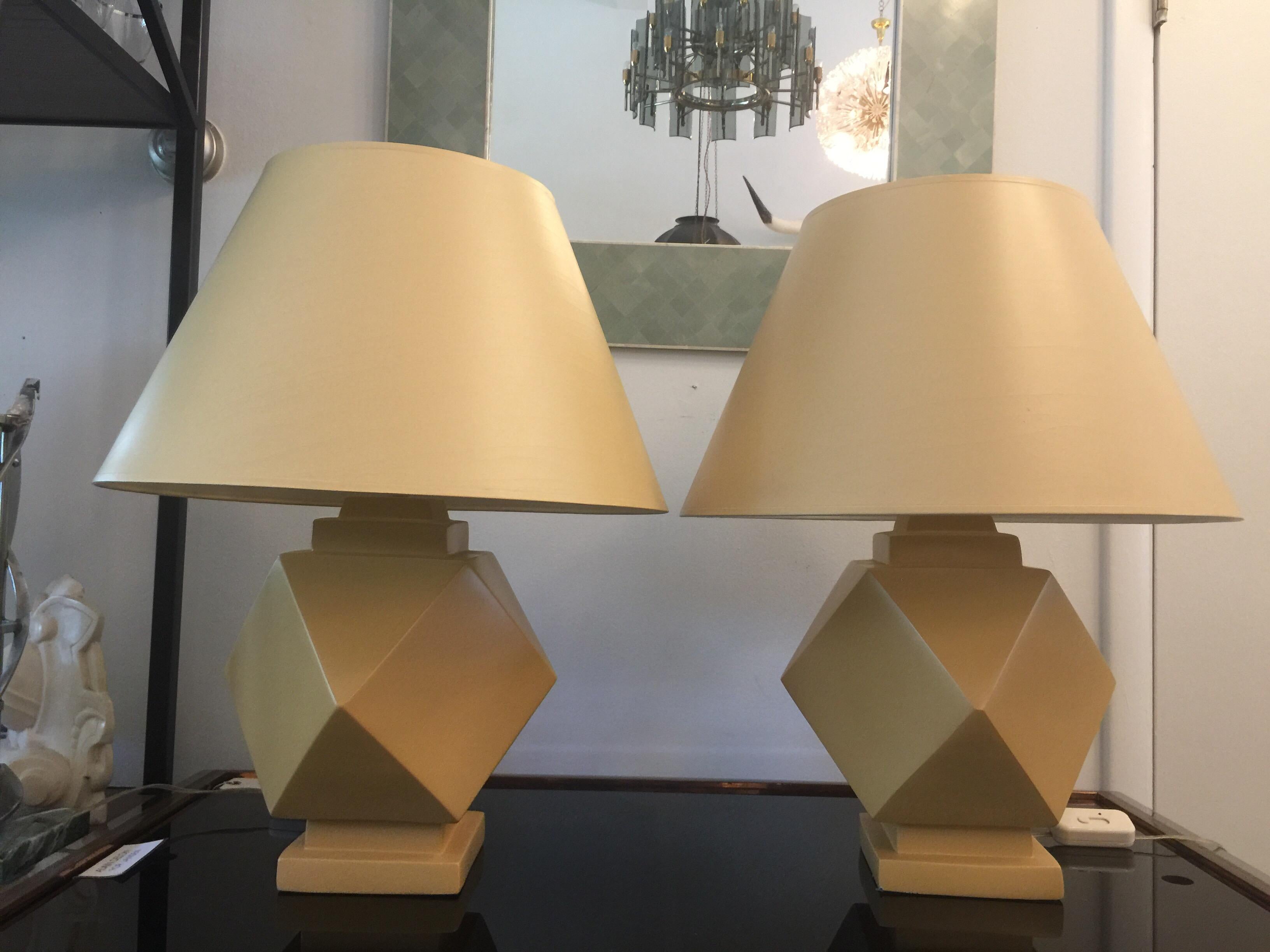 Metal Unique Geometric Designed Sirmos Table Lamps, Pair