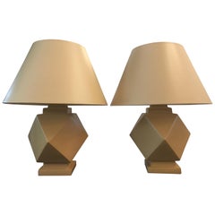 Unique Geometric Designed Sirmos Table Lamps, Pair