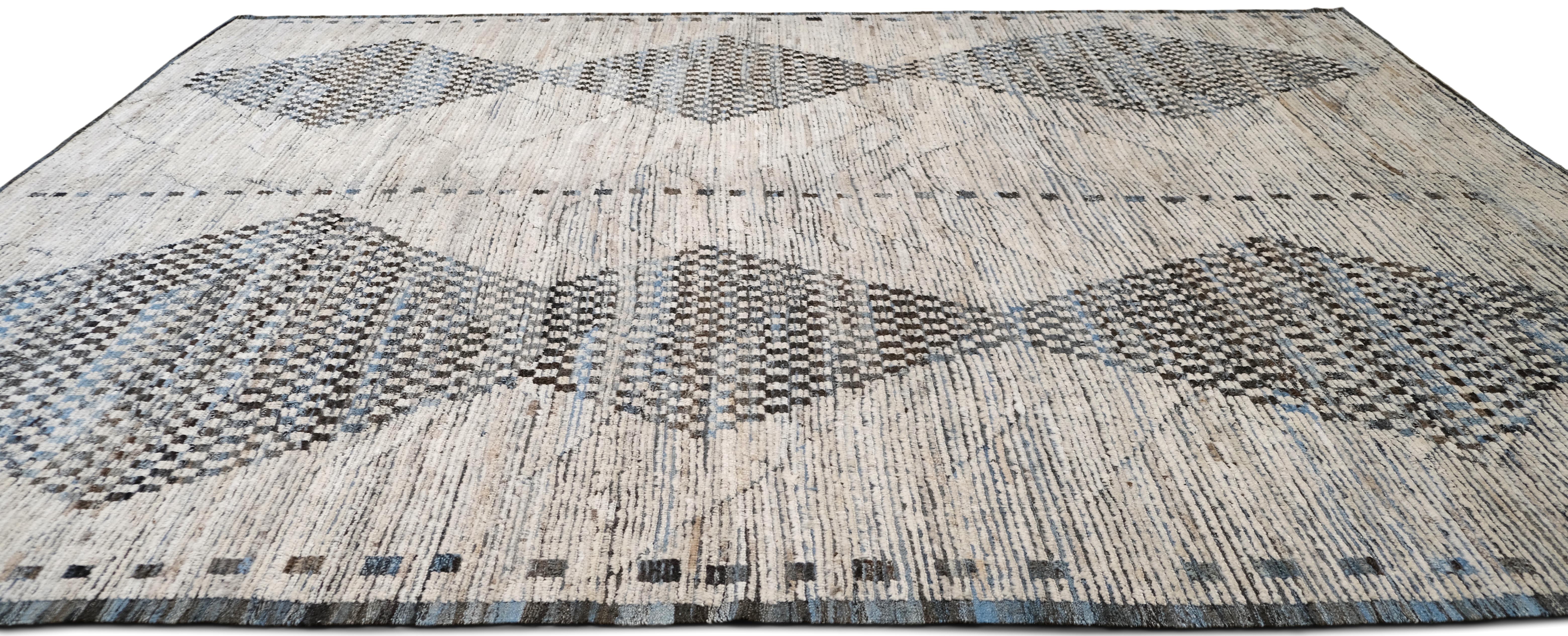 Einzigartiger geometrischer Diamant gemusterter Wollteppich 10'5''x14' (Handgeknüpft) im Angebot
