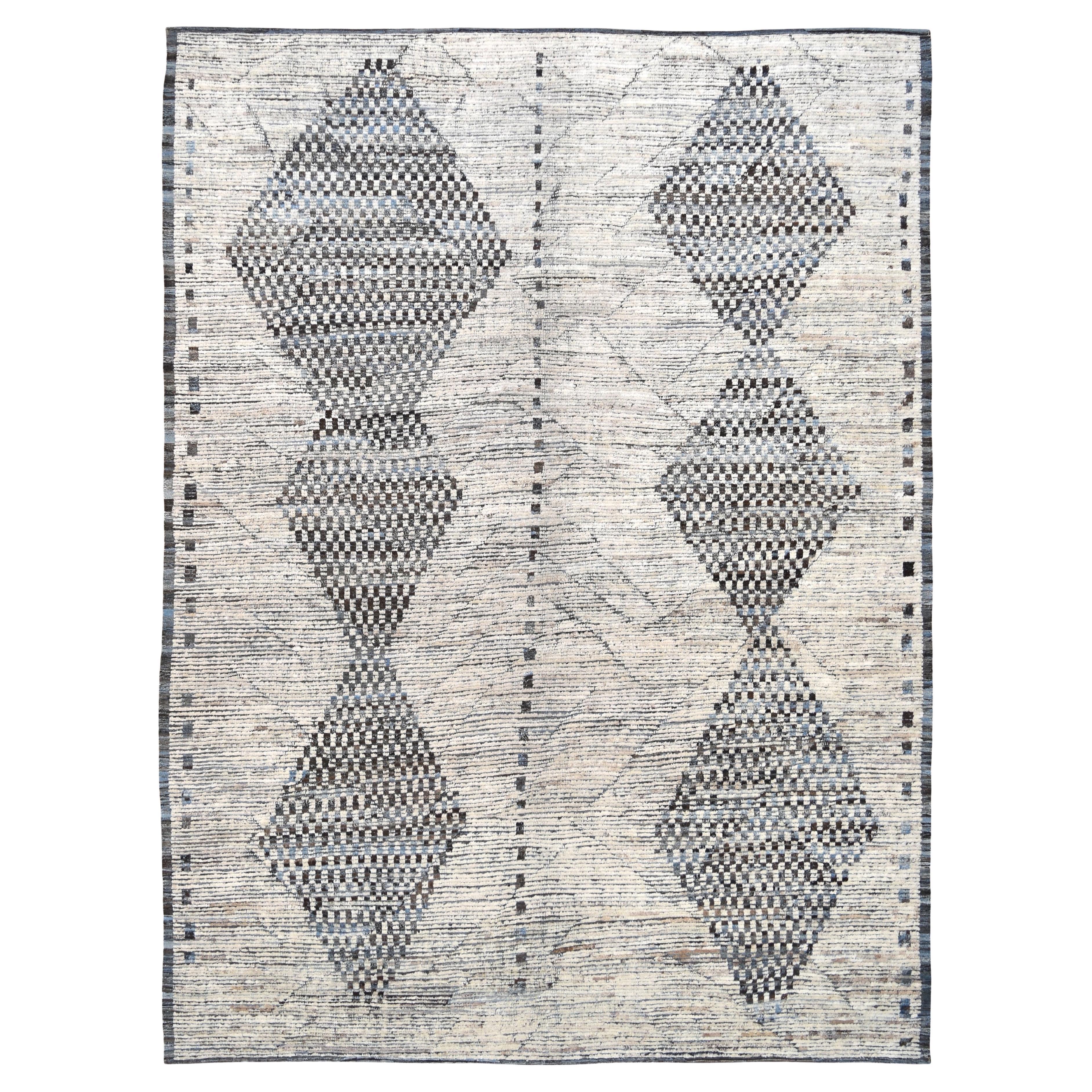 Tappeto in lana con motivo geometrico a rombi unico nel suo genere 10'5''x14'