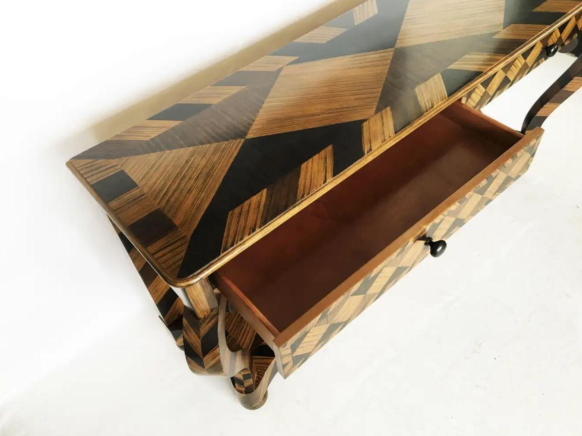 Unique Geometric Marquetry Console Table In Good Condition For Sale In Dallas, TX