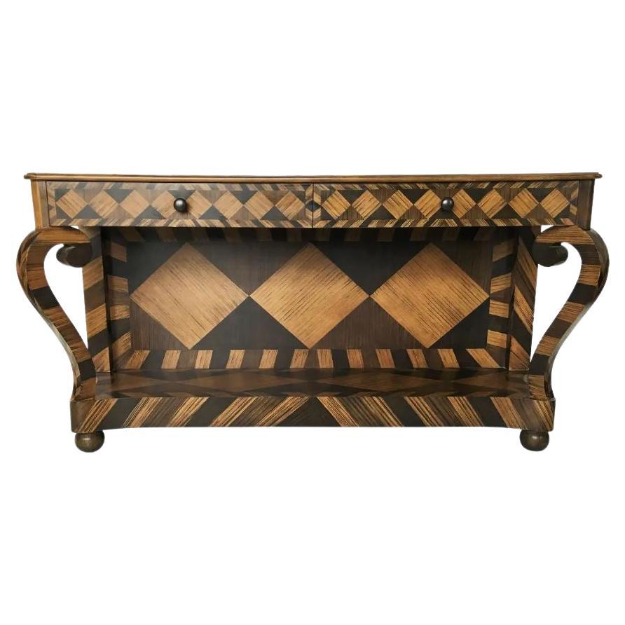 Unique Geometric Marquetry Console Table For Sale