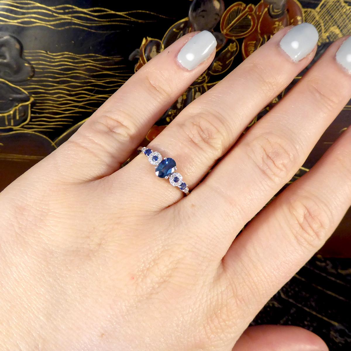 Unique Geometric Sapphire and Diamond Ring in 18ct White Gold For Sale 1