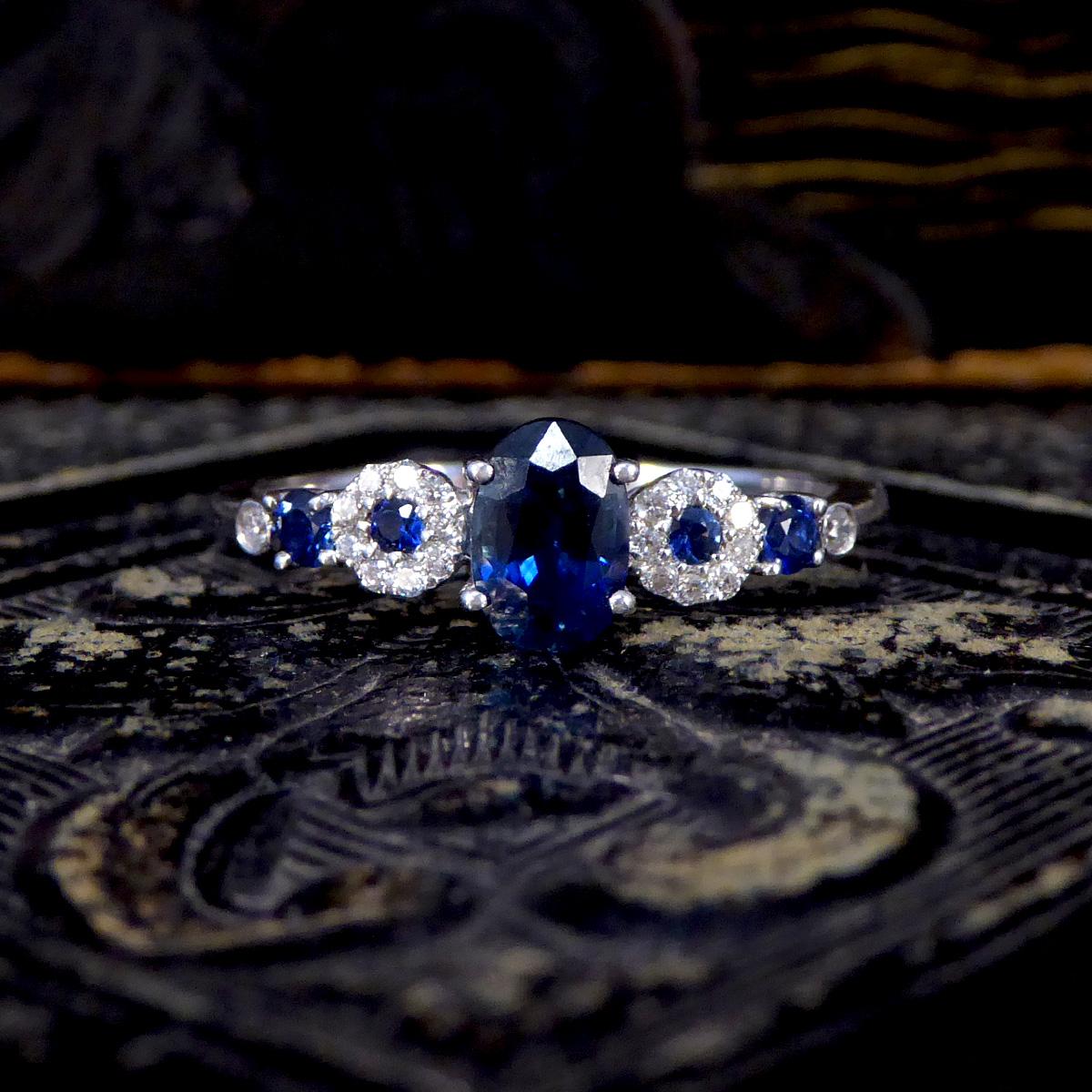 Unique Geometric Sapphire and Diamond Ring in 18ct White Gold For Sale 3