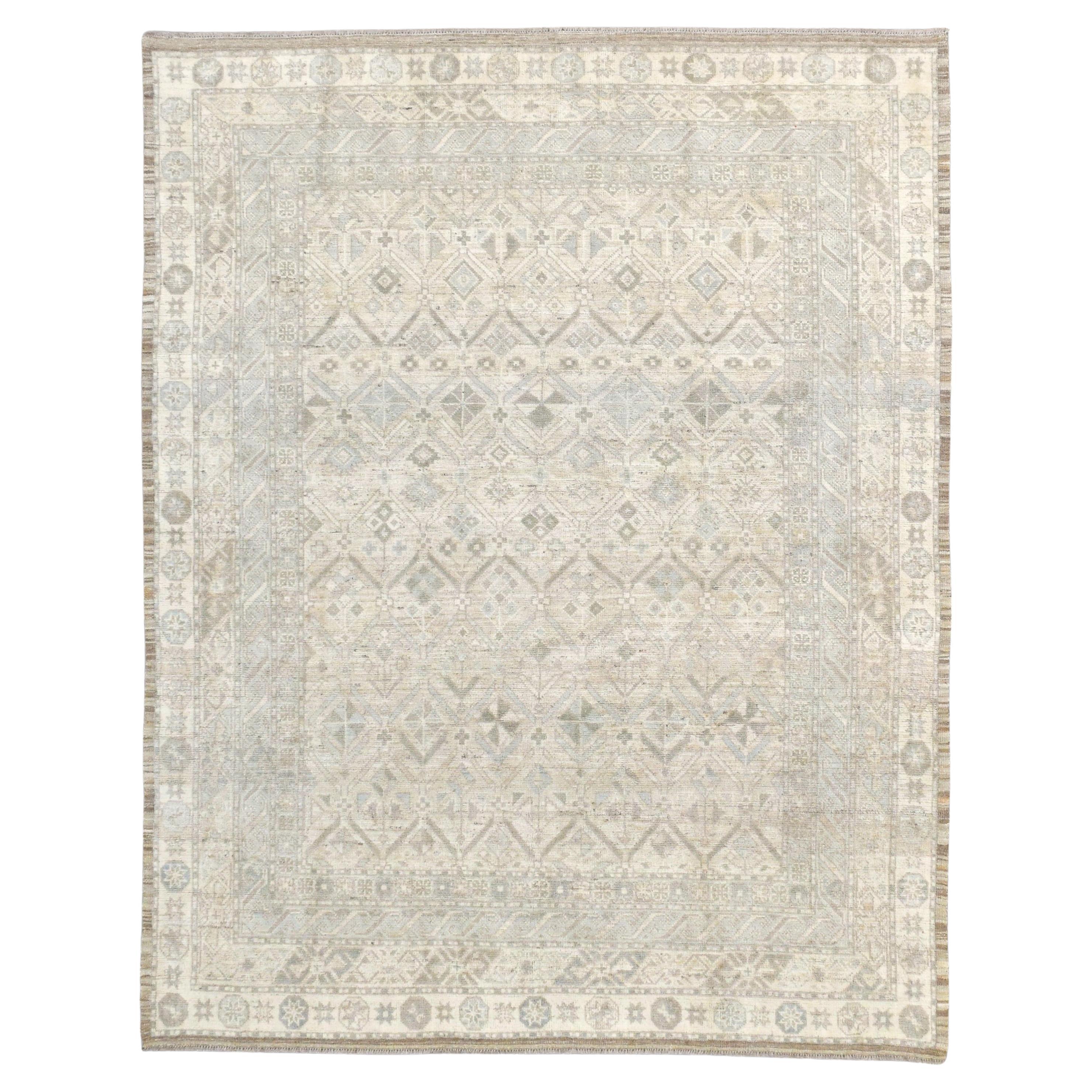 Einzigartiger geomteric Oushak-Wollteppich 8'2''x10'4'' im Angebot