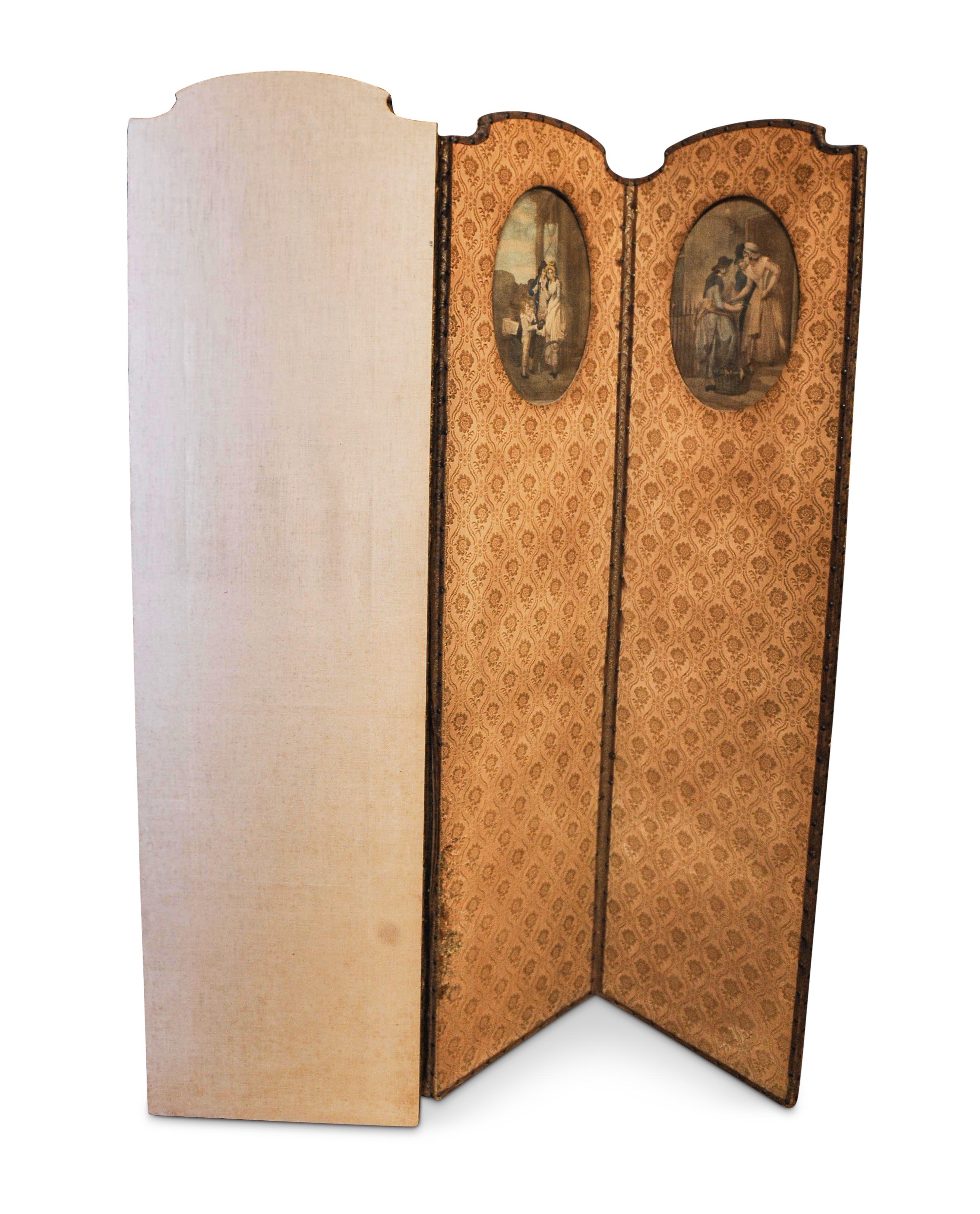 British A Rare Find A Georgian Upholstered Four Fold Room Divider Boudoir Screen  For Sale