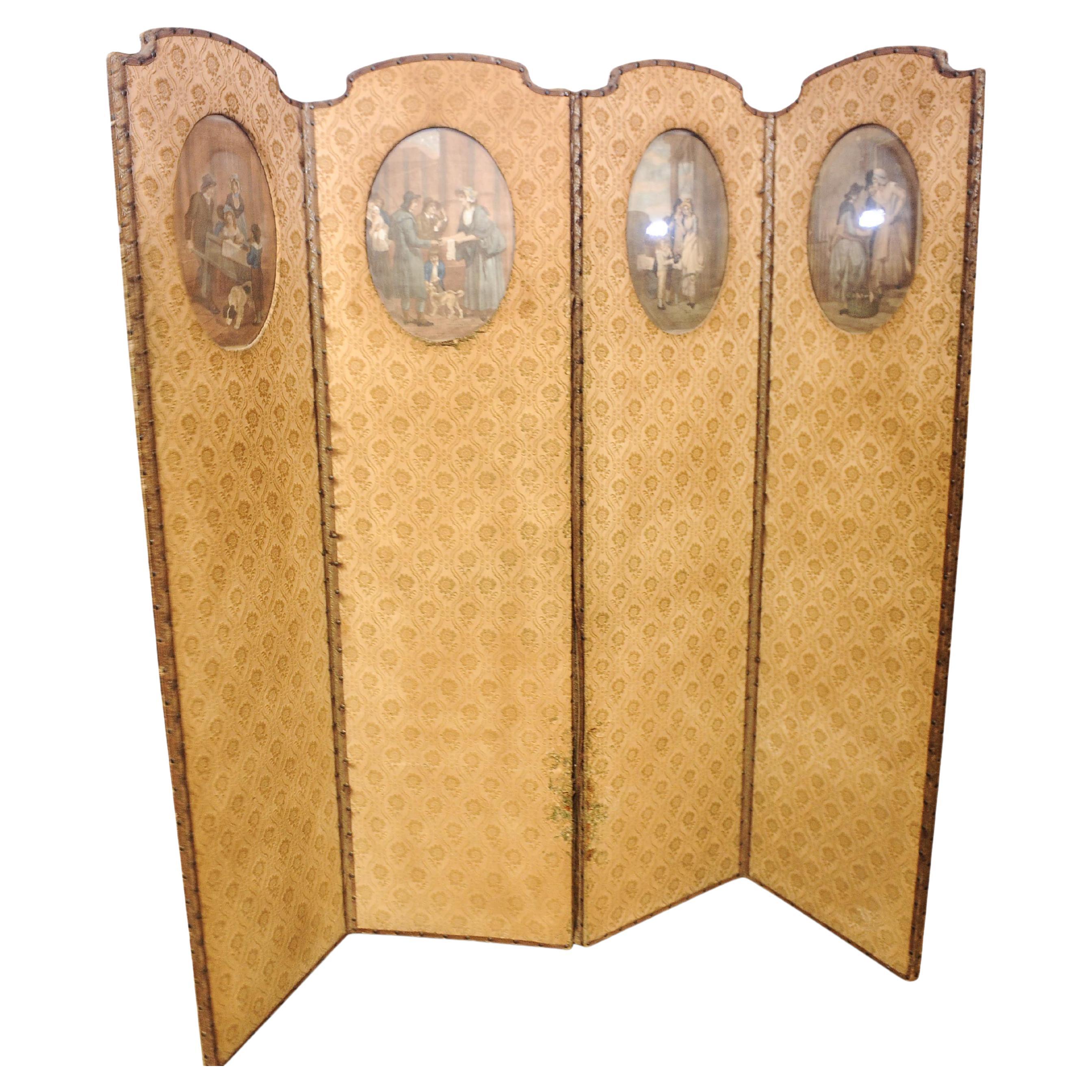 A Rare Find A Georgian Upholstered Four Fold Room Divider Boudoir Screen  For Sale