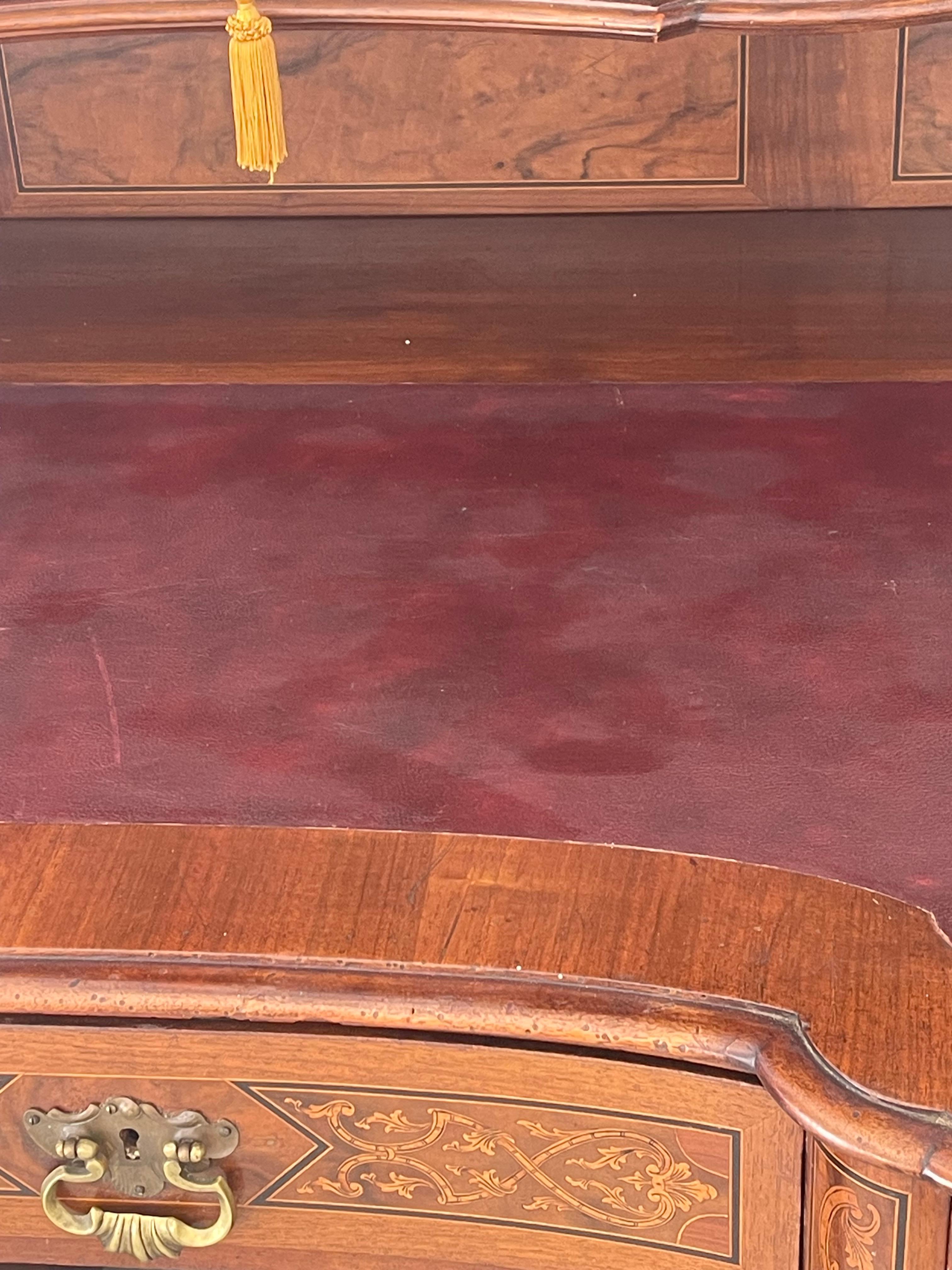 Unique German Antique Secretaire with Chair Rich Inlay For Sale 7