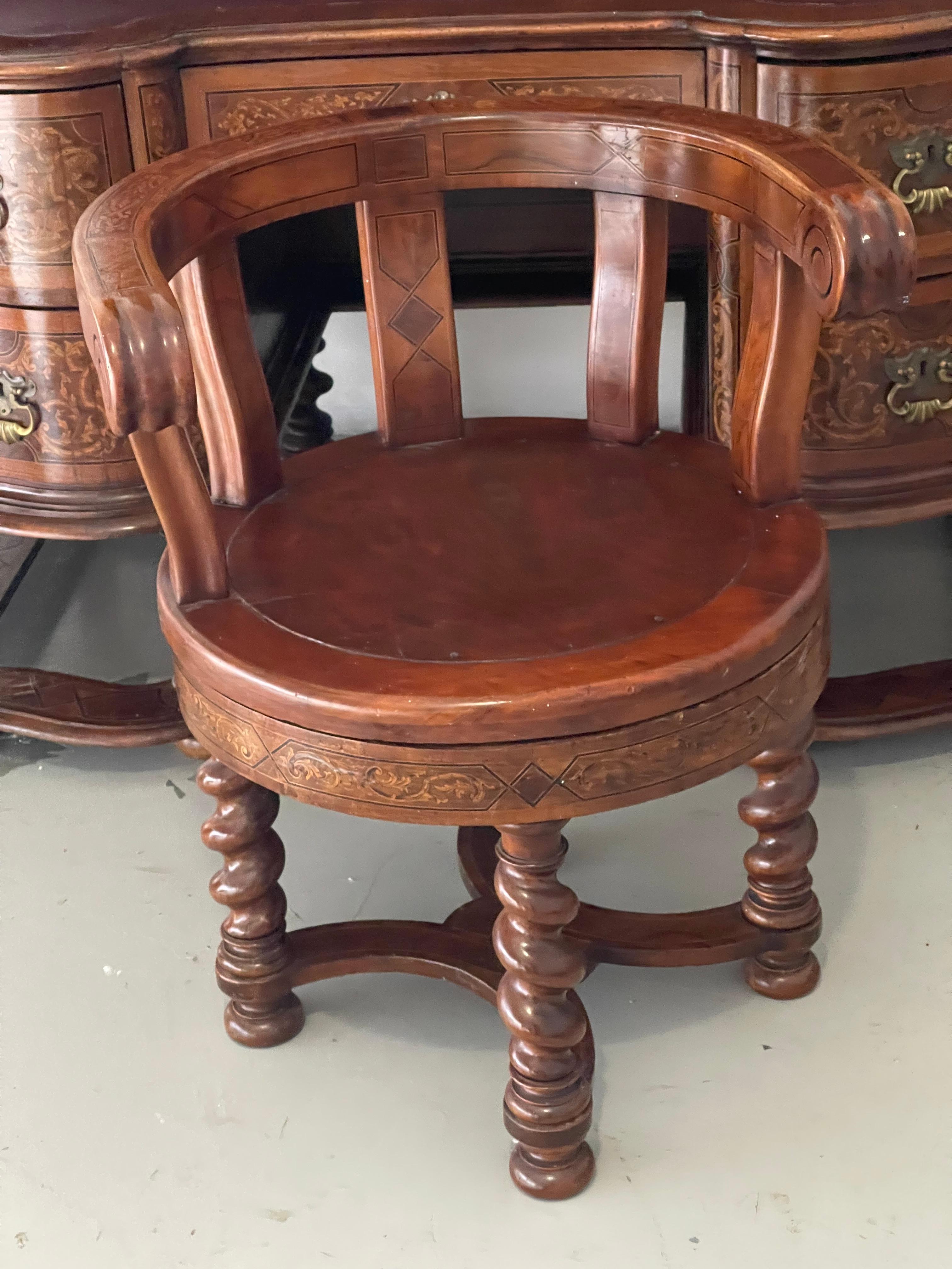 Unique German Antique Secretaire with Chair Rich Inlay For Sale 8