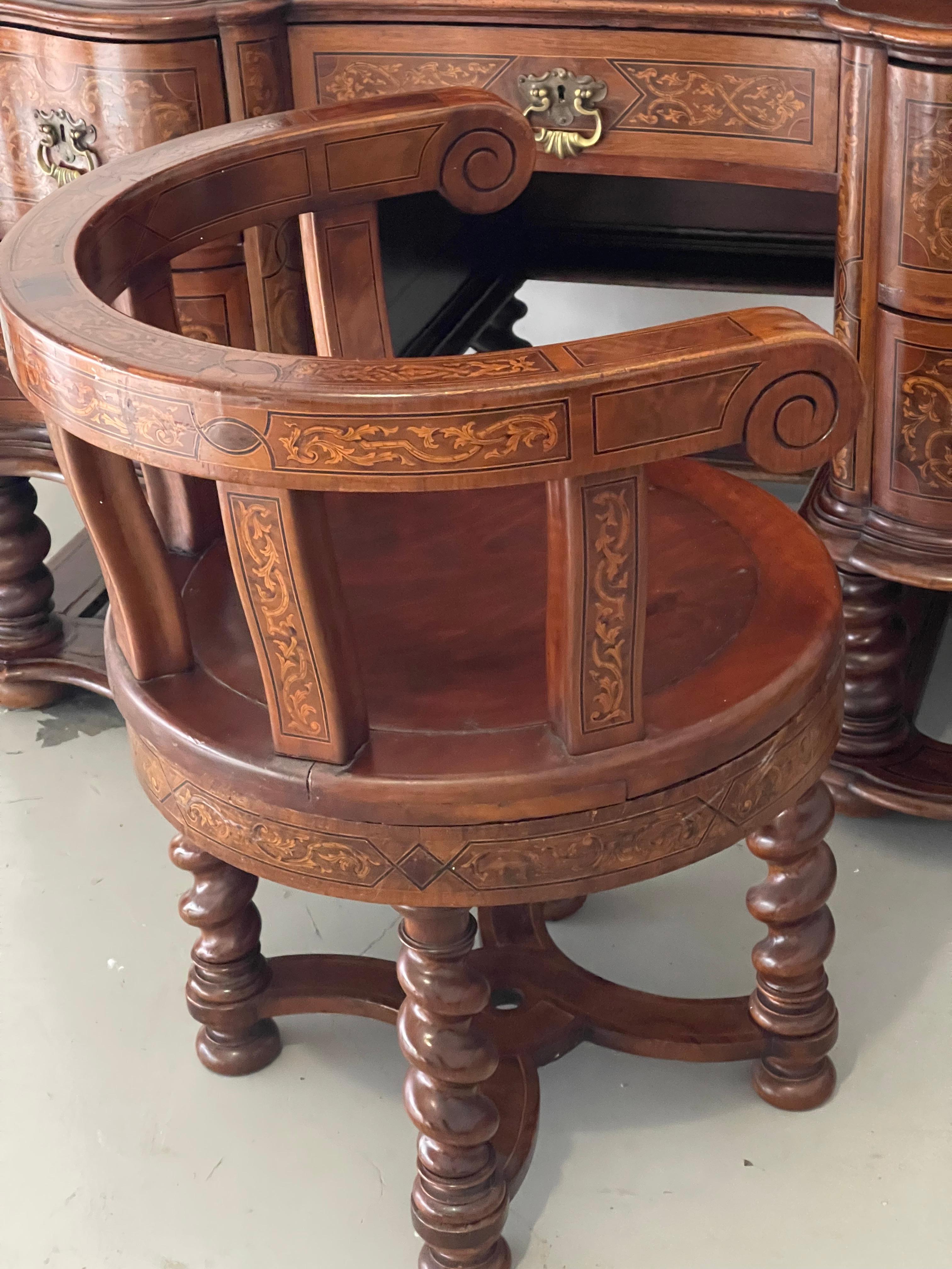 Unique German Antique Secretaire with Chair Rich Inlay For Sale 9