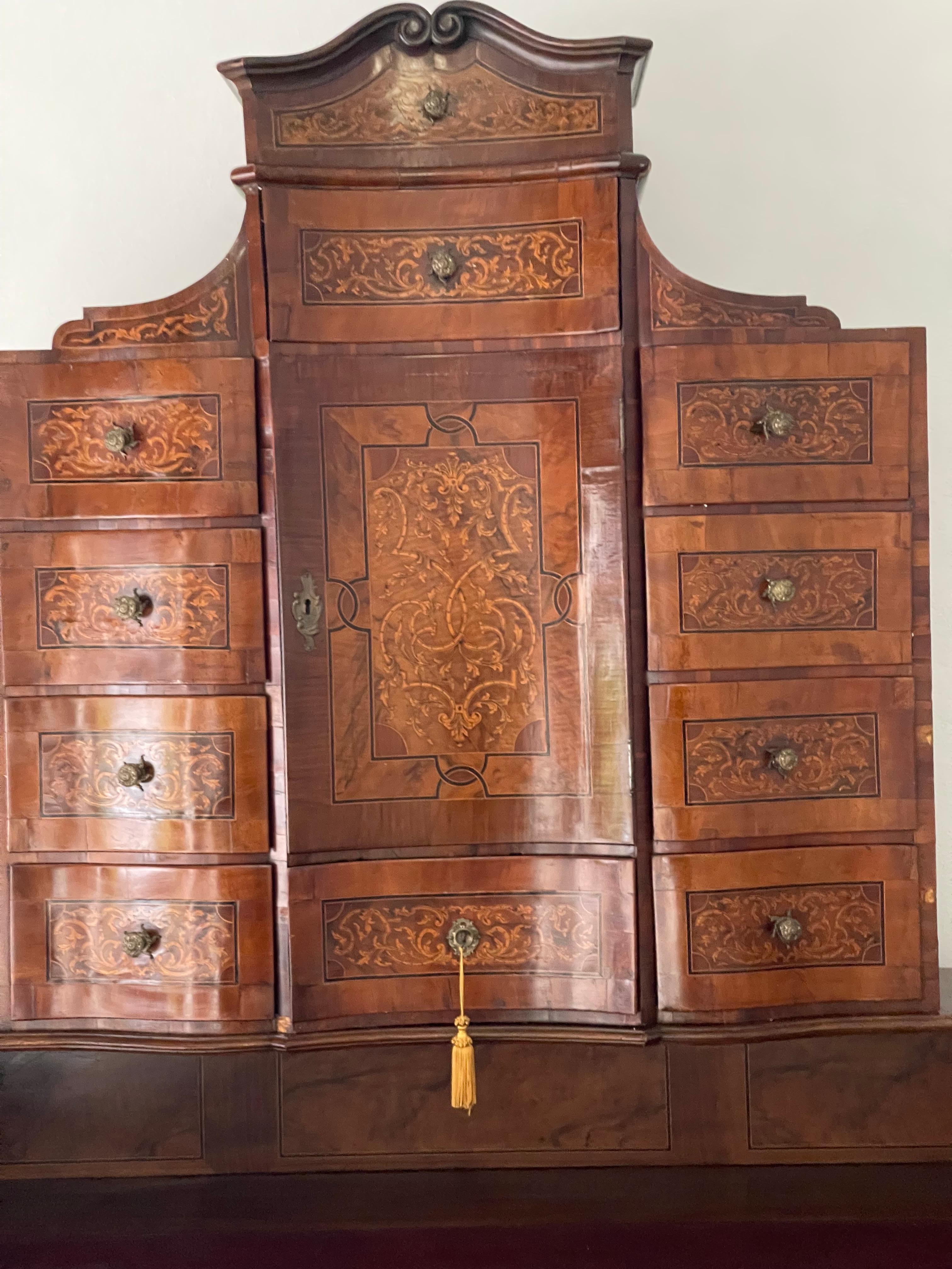Unique German Antique Secretaire with Chair Rich Inlay For Sale 12