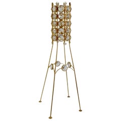 Unique German Vintage Crystal Glass and Gold Brass Floor Lamp, 1950s
