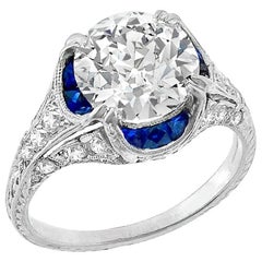 Verlobungsring, einzigartiger GIA-zertifizierter 2,12 Karat alter europäischer Diamant, Platin