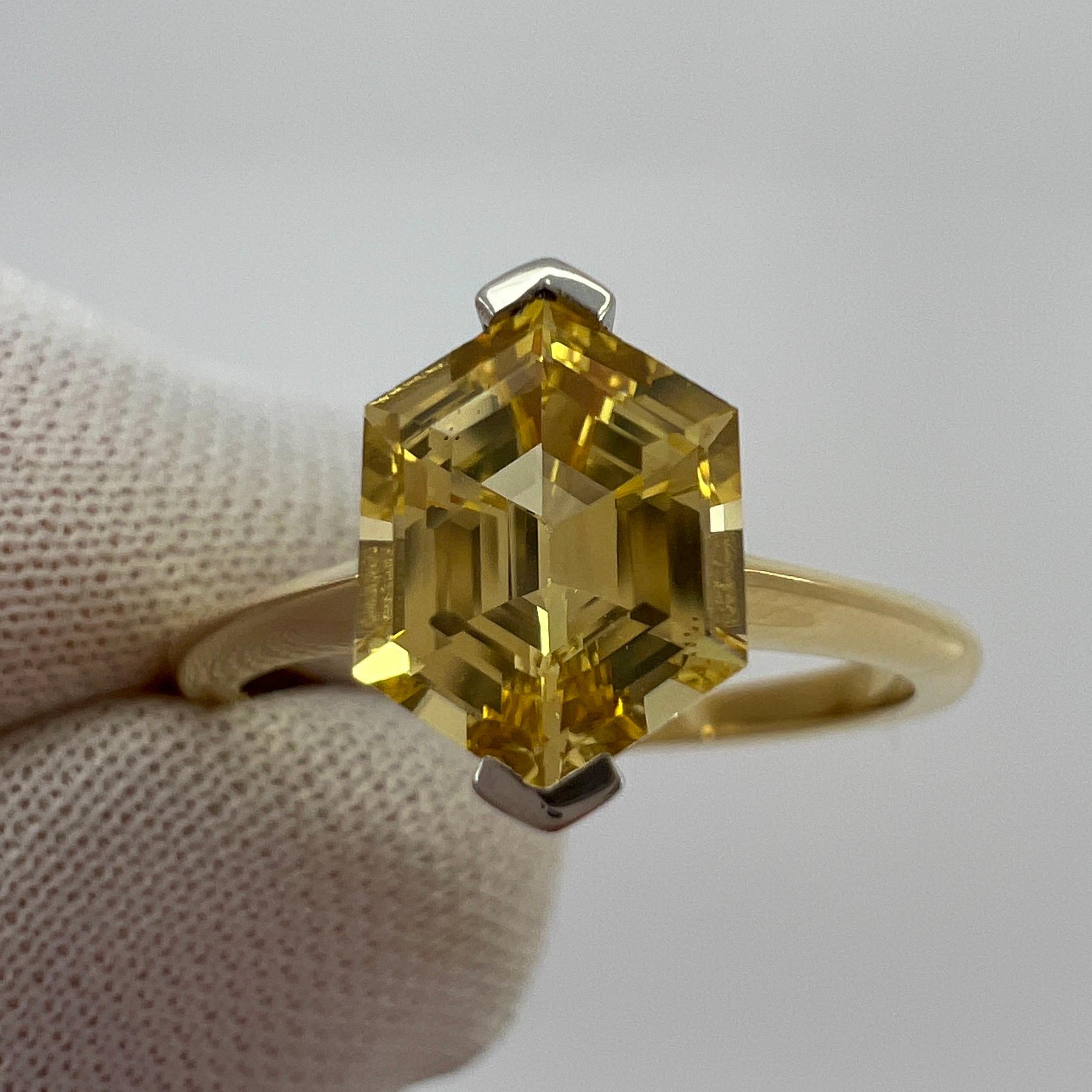 Unique GIA Certified Untreated Yellow Ceylon Sapphire Fancy Hexagonal 18k Ring For Sale 7