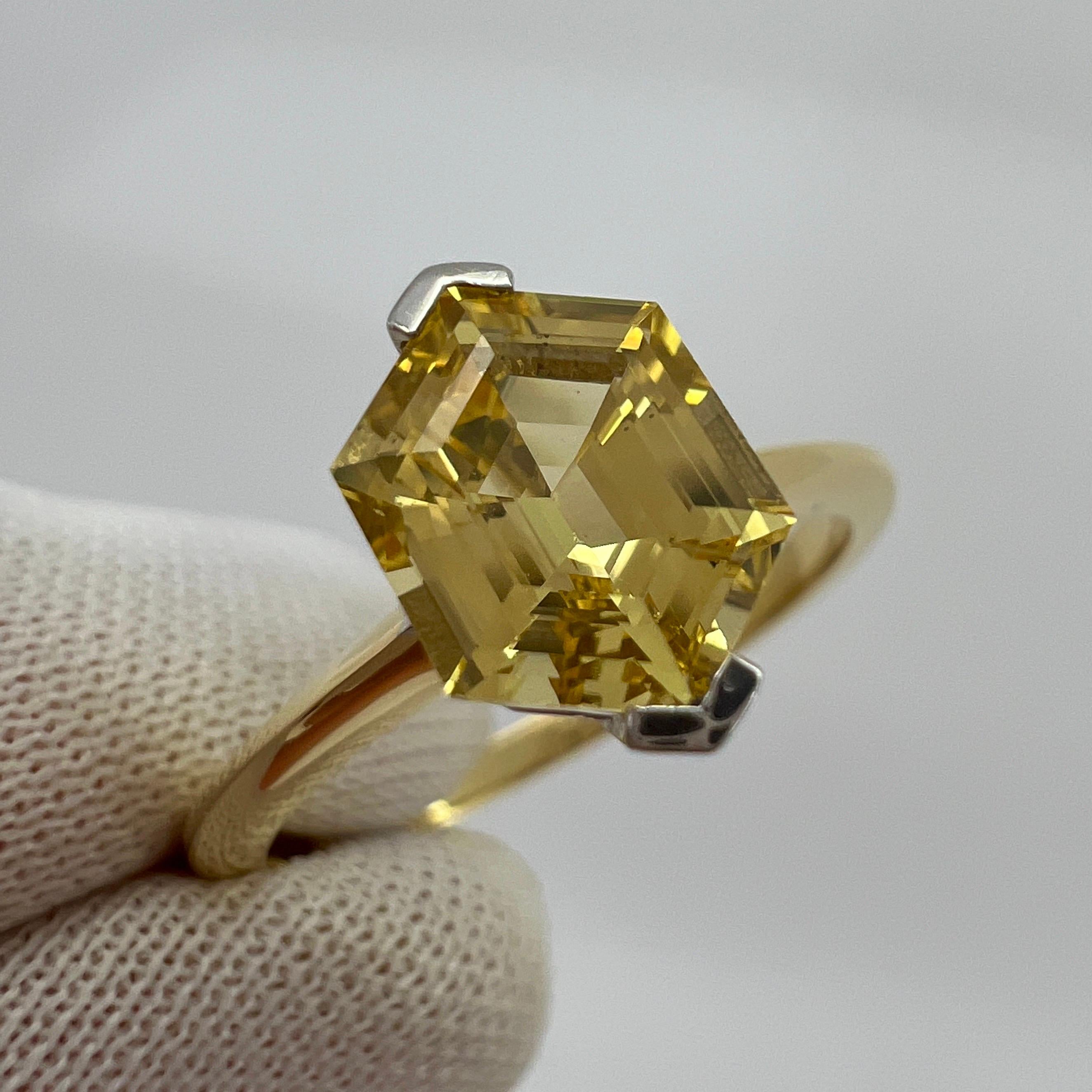 Unique GIA Certified Untreated Yellow Ceylon Sapphire Fancy Hexagonal 18k Ring For Sale 8