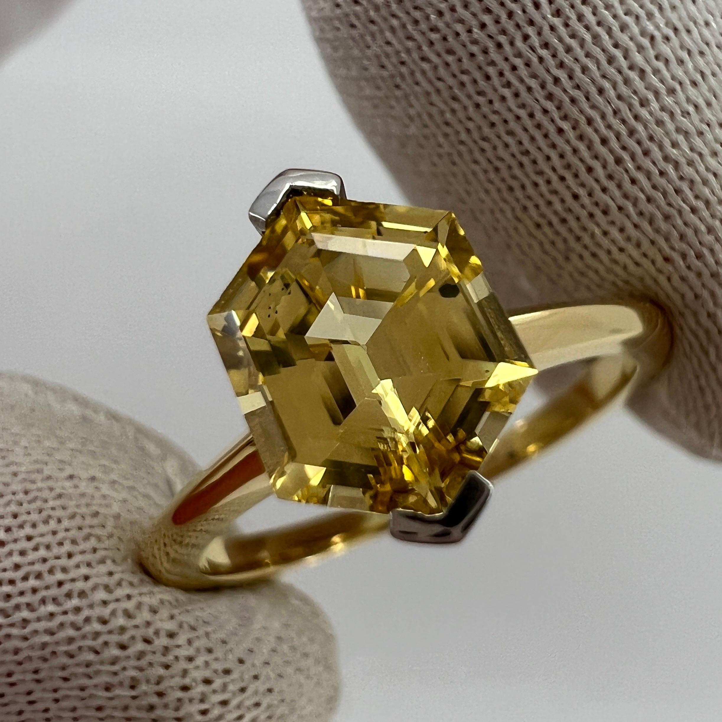 Unique GIA Certified Untreated Yellow Ceylon Sapphire Fancy Hexagonal 18k Ring For Sale 9