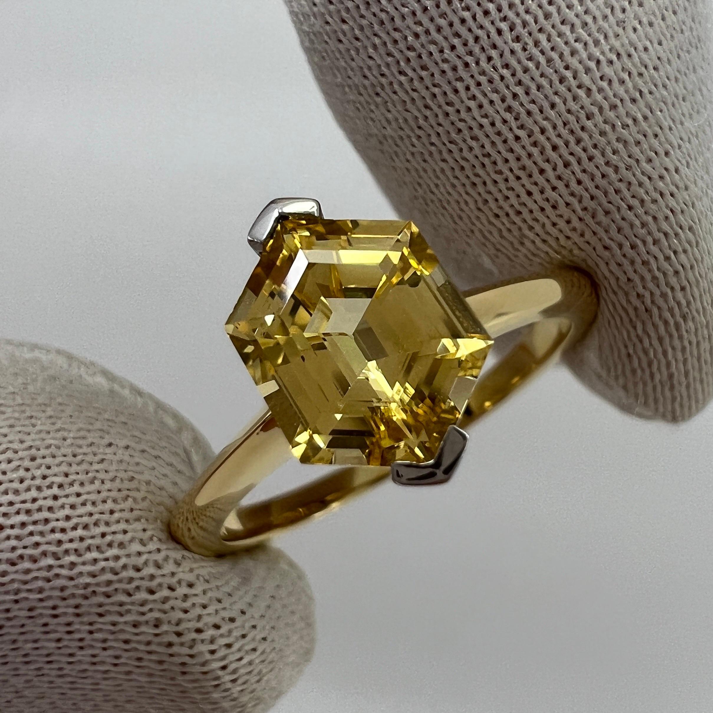 Unique GIA Certified Untreated Yellow Ceylon Sapphire Fancy Hexagonal 18k Ring For Sale 10