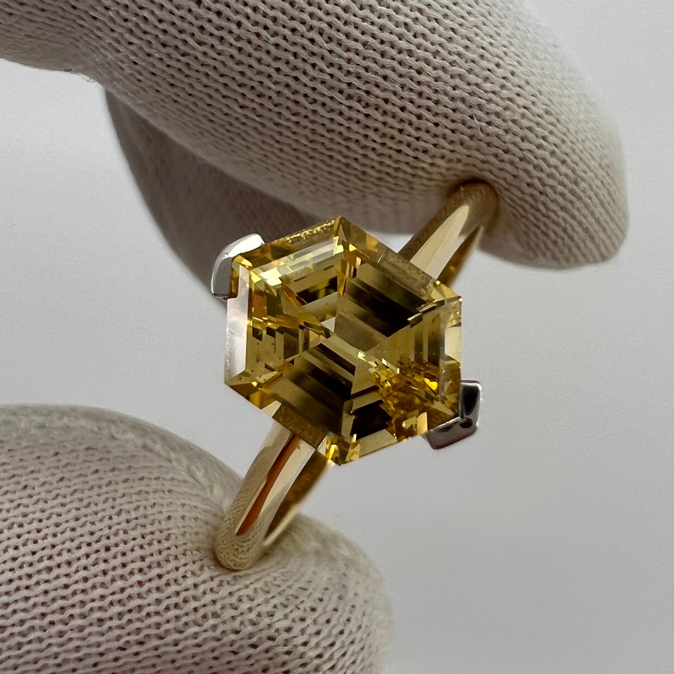 Unique GIA Certified Untreated Yellow Ceylon Sapphire Fancy Hexagonal 18k Ring For Sale 11
