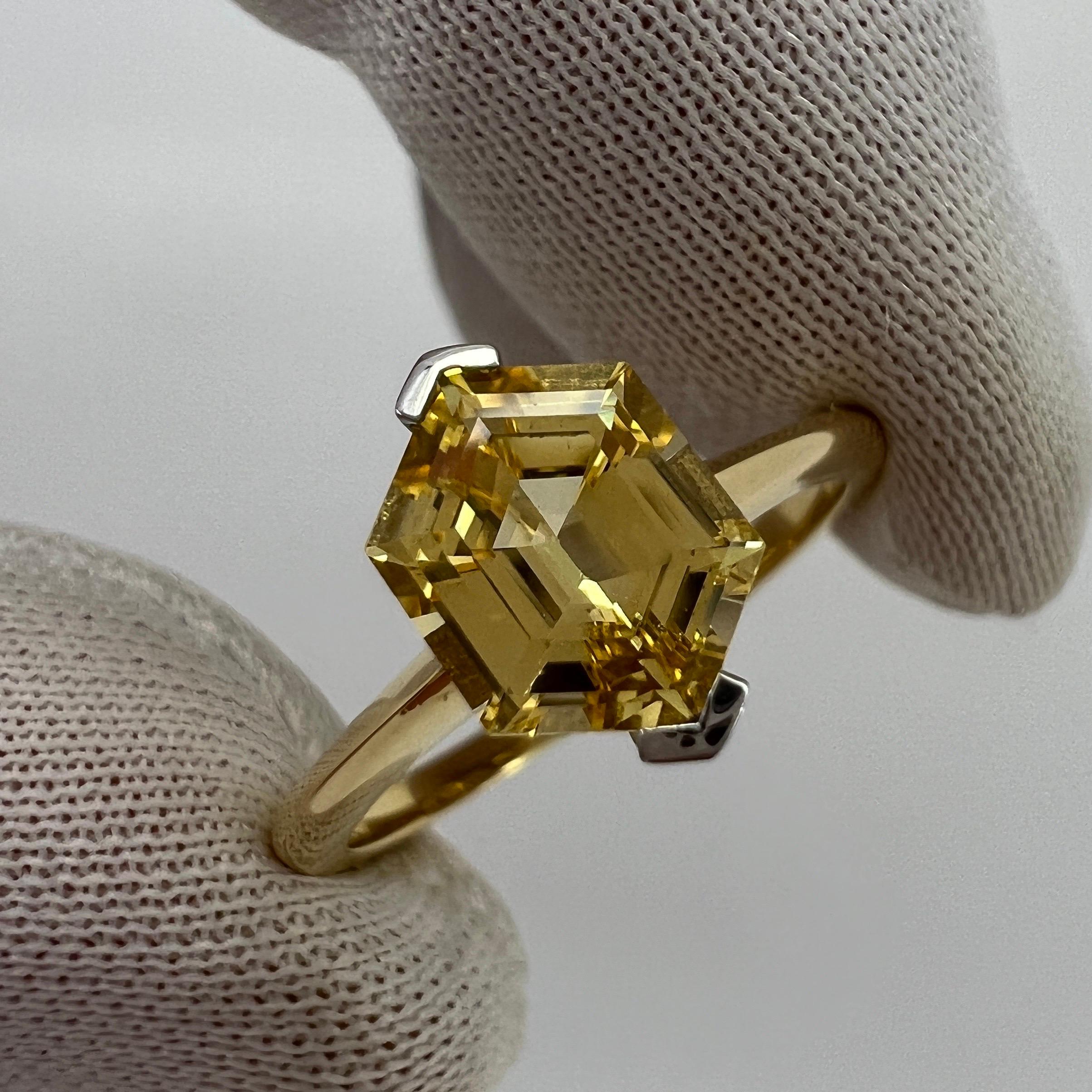 Unique GIA Certified Untreated Yellow Ceylon Sapphire Fancy Hexagonal 18k Ring For Sale 12