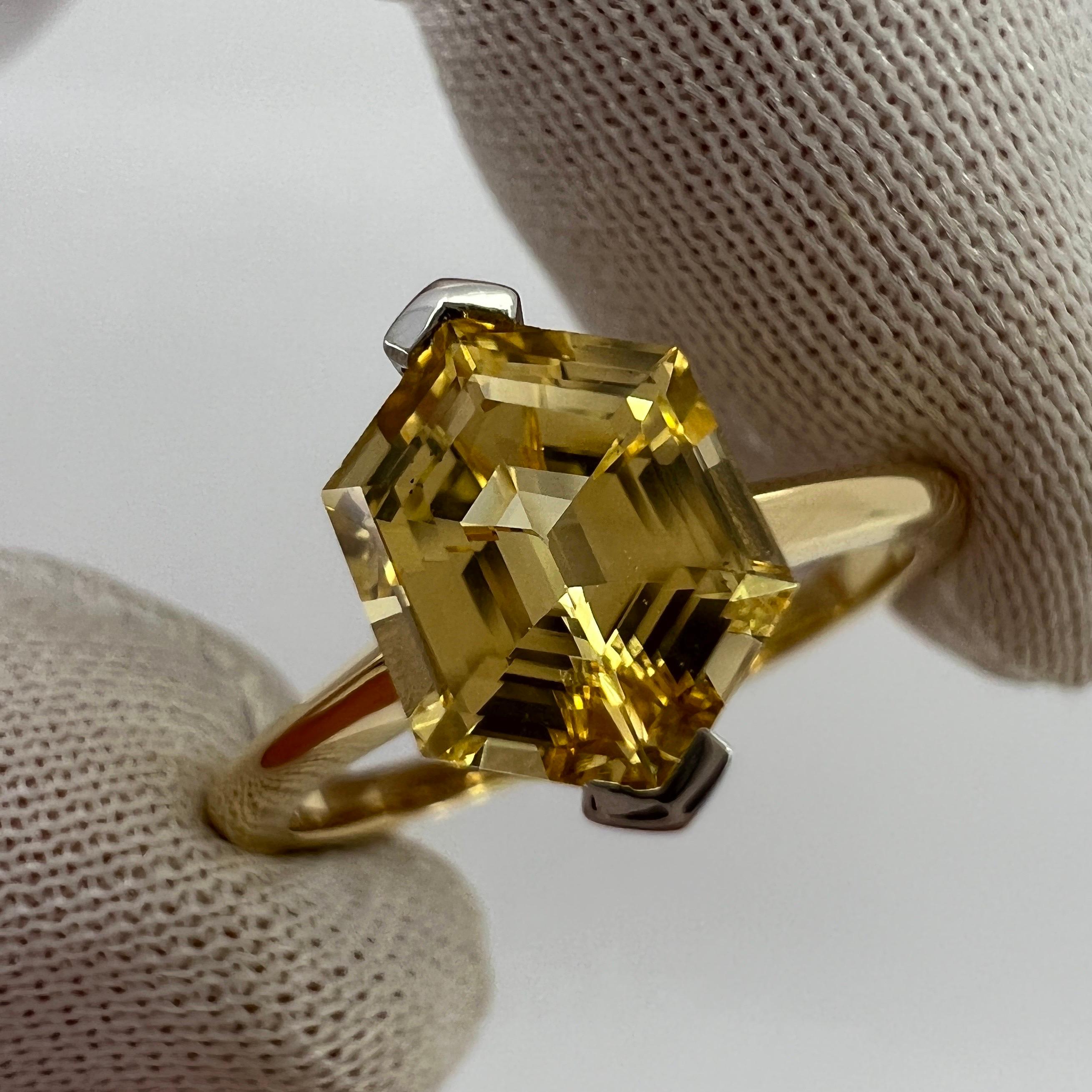 Unique GIA Certified Untreated Yellow Ceylon Sapphire Fancy Hexagonal 18k Ring For Sale 13