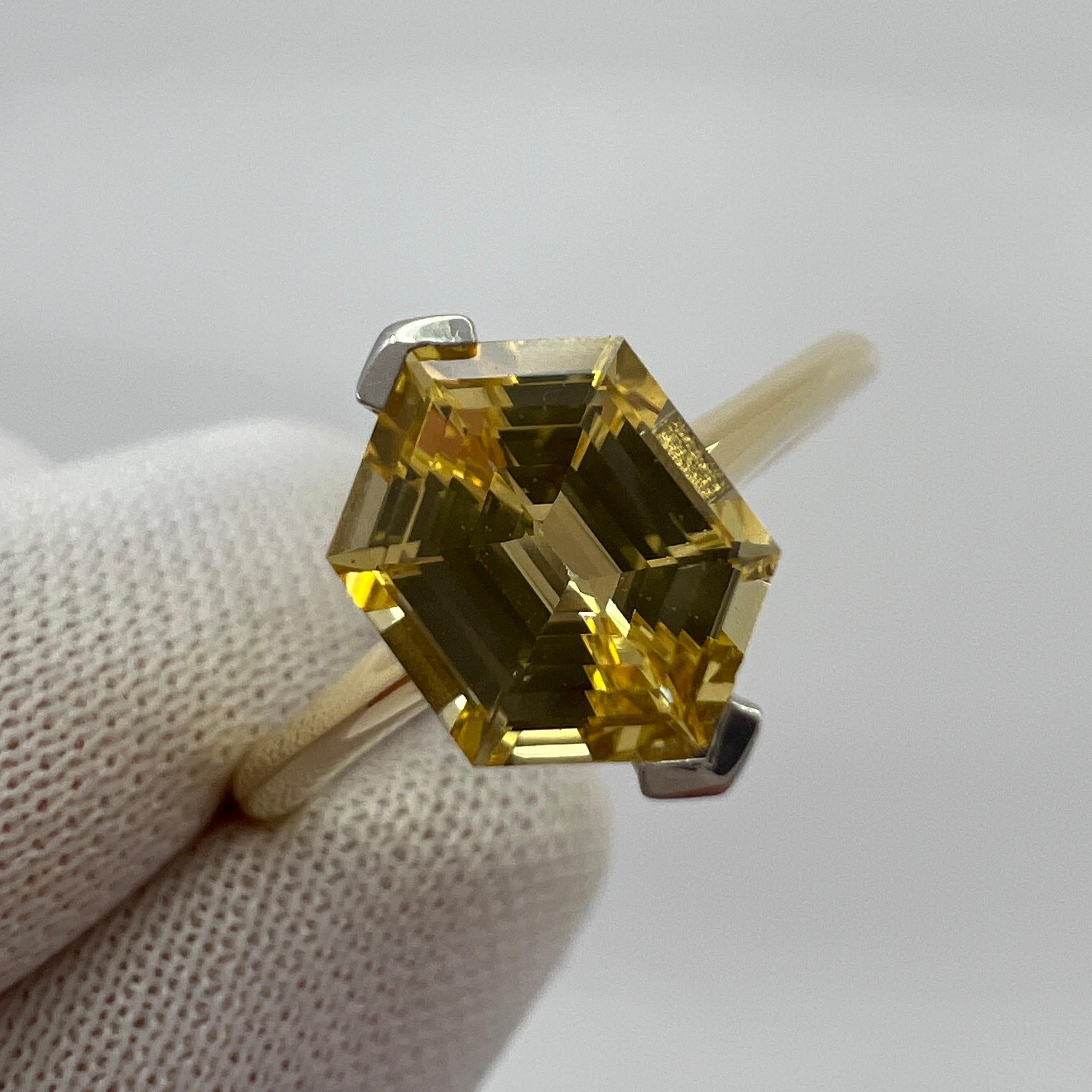 Fine GIA Certified Untreated Yellow Ceylon Sapphire 18k Gold Solitaire Ring.

Certified 1.68 carat fine yellow sapphire with a stunning vivid colour, excellent clarity and an excellent fancy hexagonal cut. Unique and top grade gemstone mined in Sri