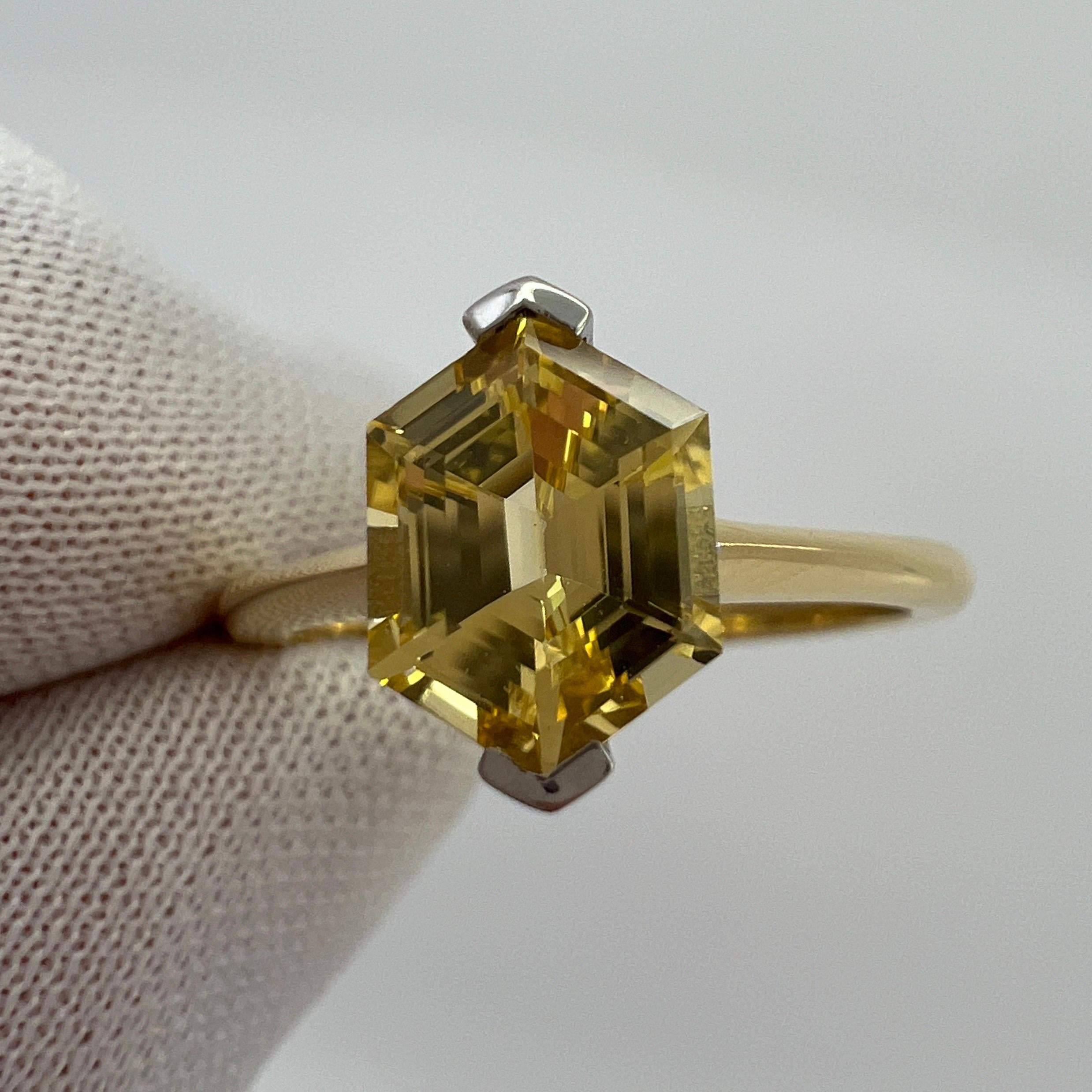 Hexagon Cut Unique GIA Certified Untreated Yellow Ceylon Sapphire Fancy Hexagonal 18k Ring For Sale