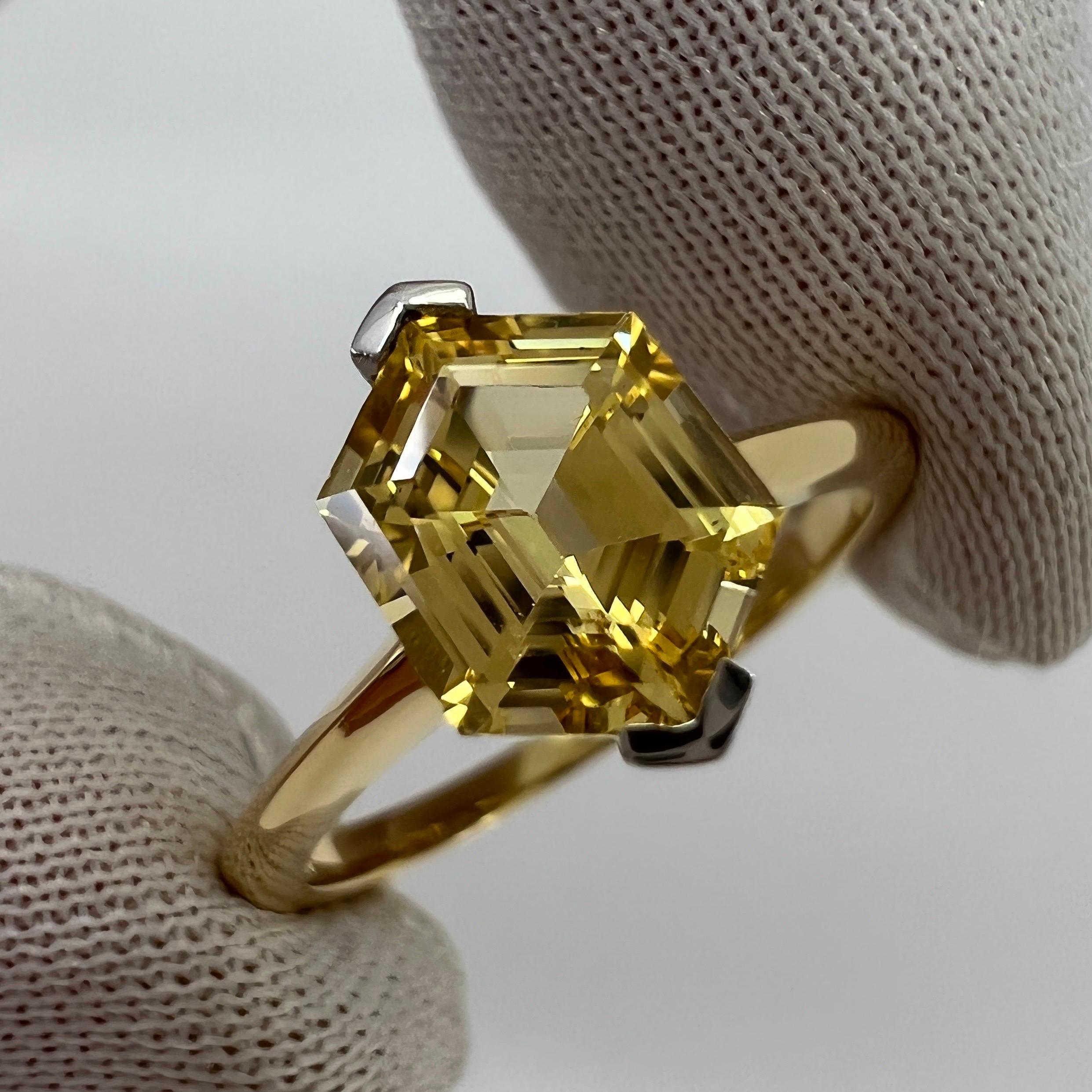 Unique GIA Certified Untreated Yellow Ceylon Sapphire Fancy Hexagonal 18k Ring For Sale 1