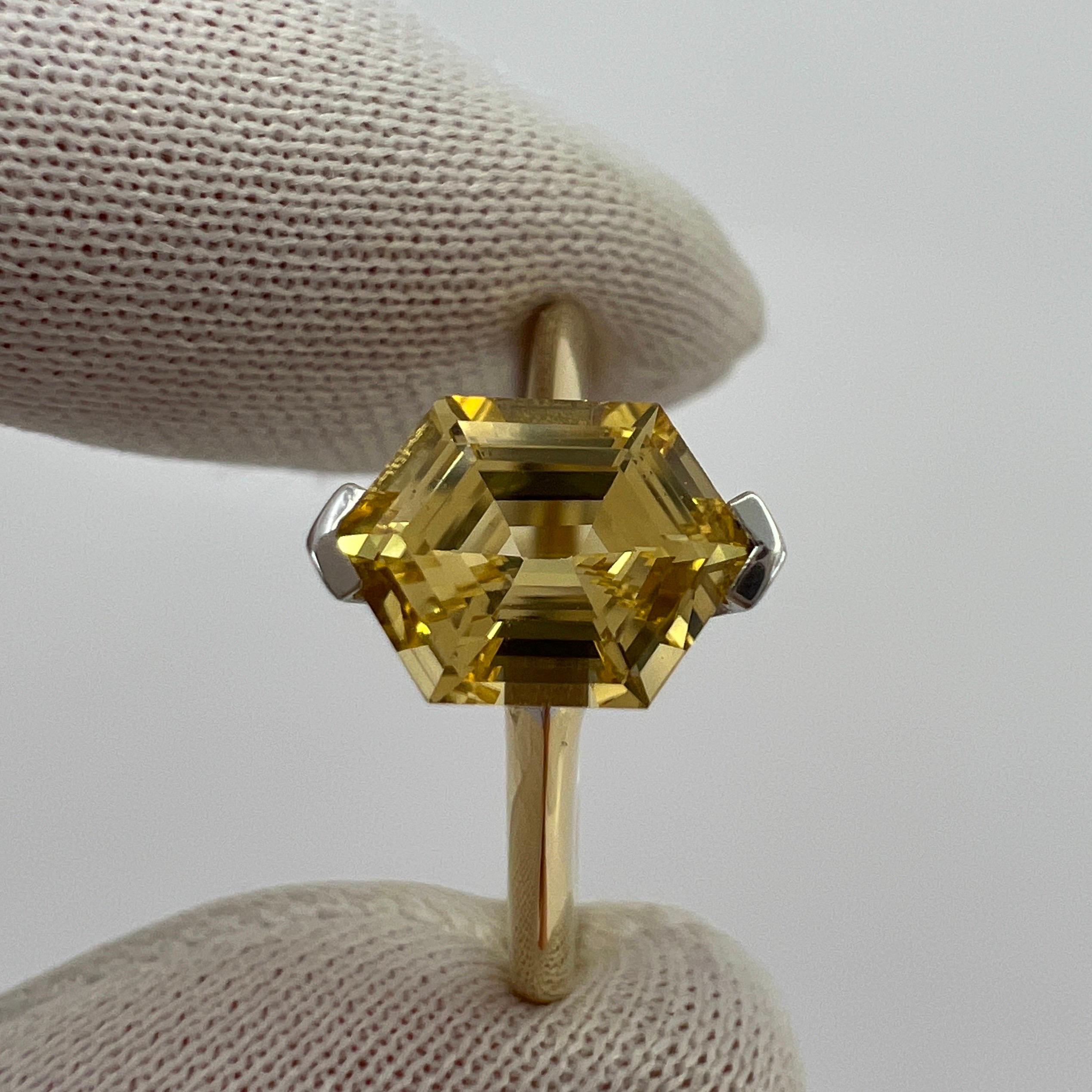 Unique GIA Certified Untreated Yellow Ceylon Sapphire Fancy Hexagonal 18k Ring For Sale 2