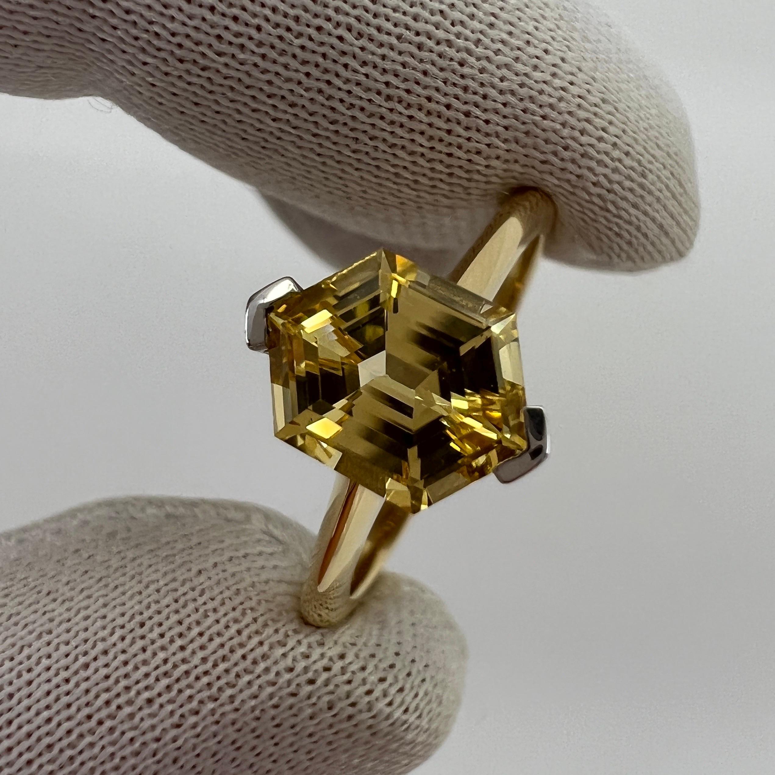 Unique GIA Certified Untreated Yellow Ceylon Sapphire Fancy Hexagonal 18k Ring For Sale 3