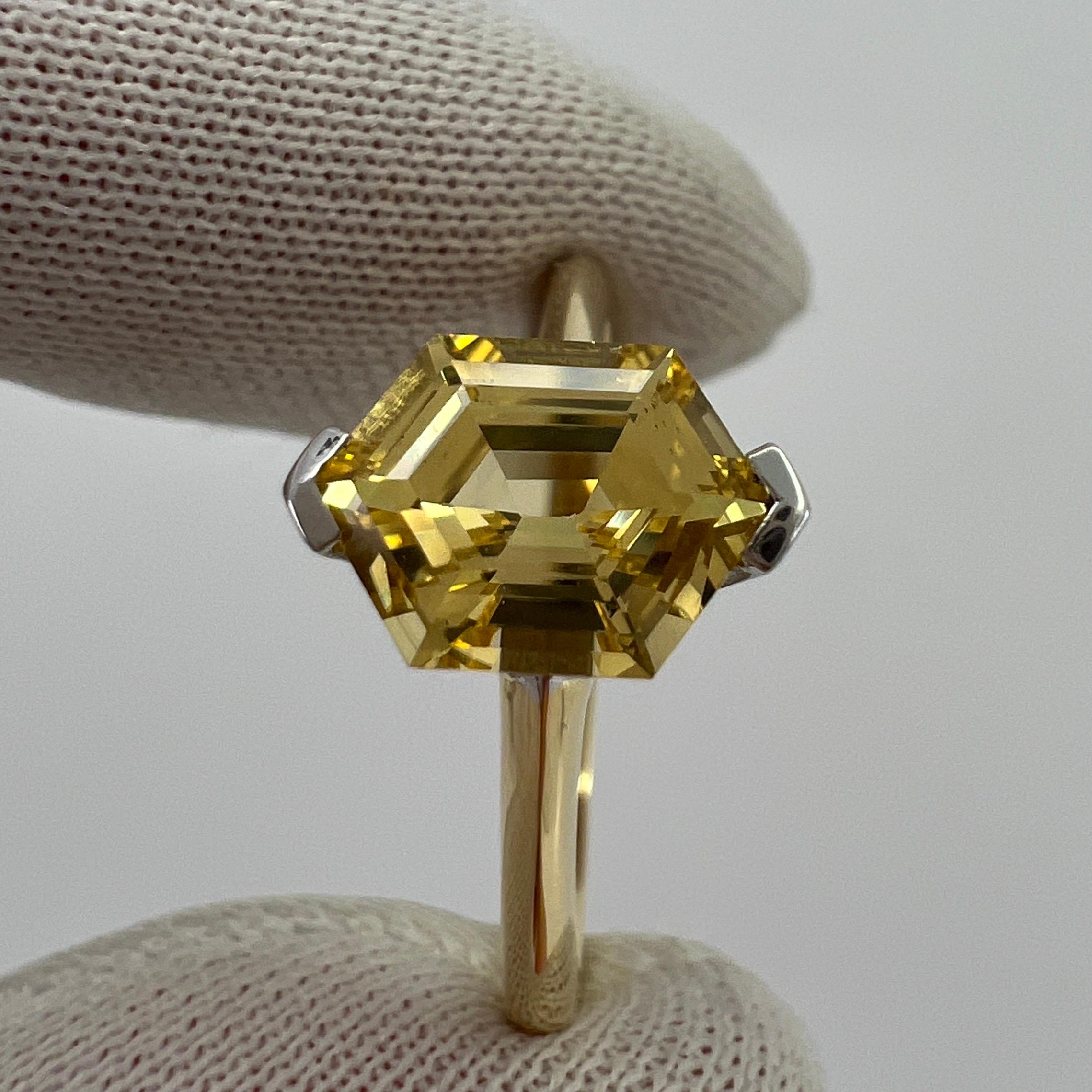 Unique GIA Certified Untreated Yellow Ceylon Sapphire Fancy Hexagonal 18k Ring For Sale 4