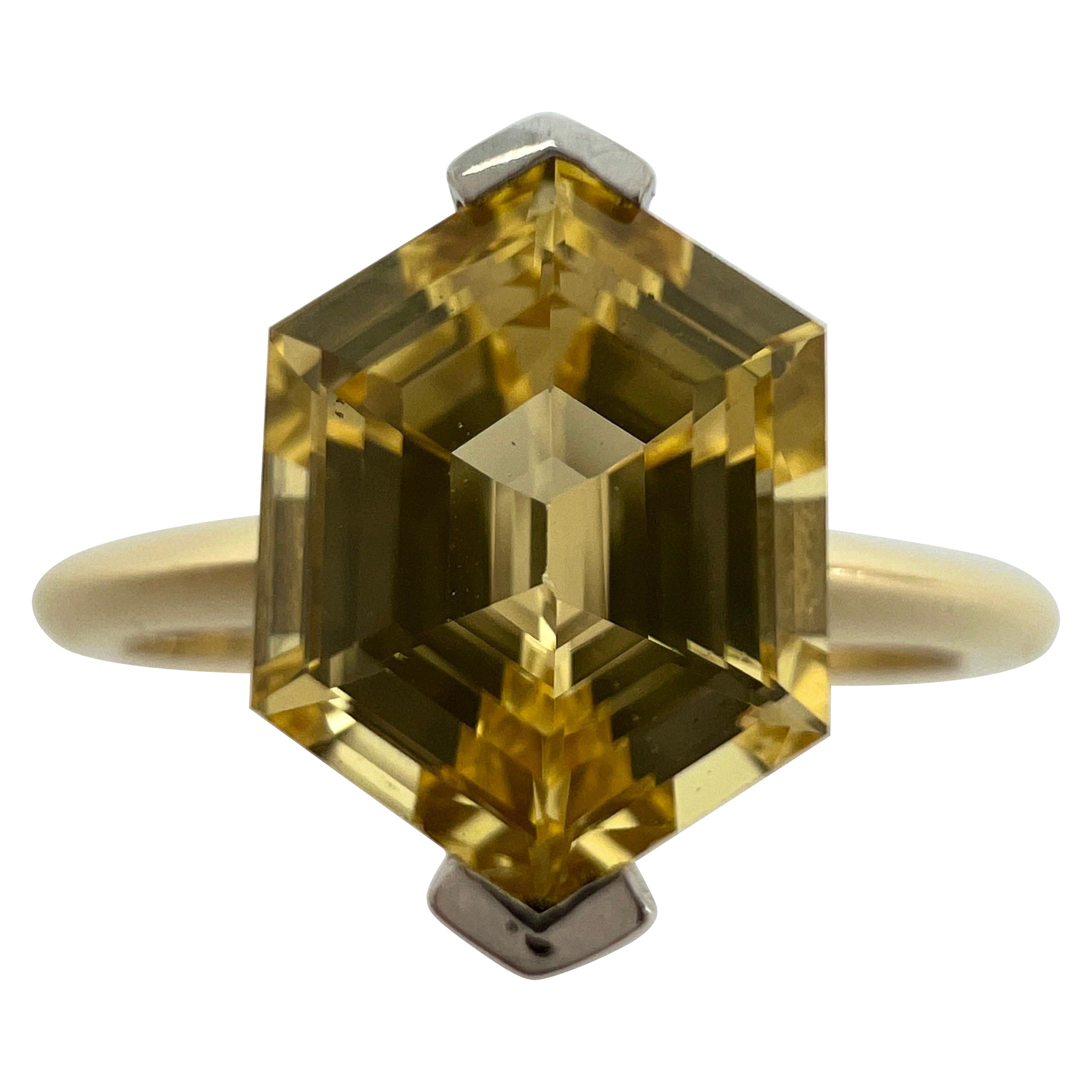 Anillo único de 18 quilates con zafiro amarillo de Ceilán sin tratar certificado por el GIA Fancy Hexagonal