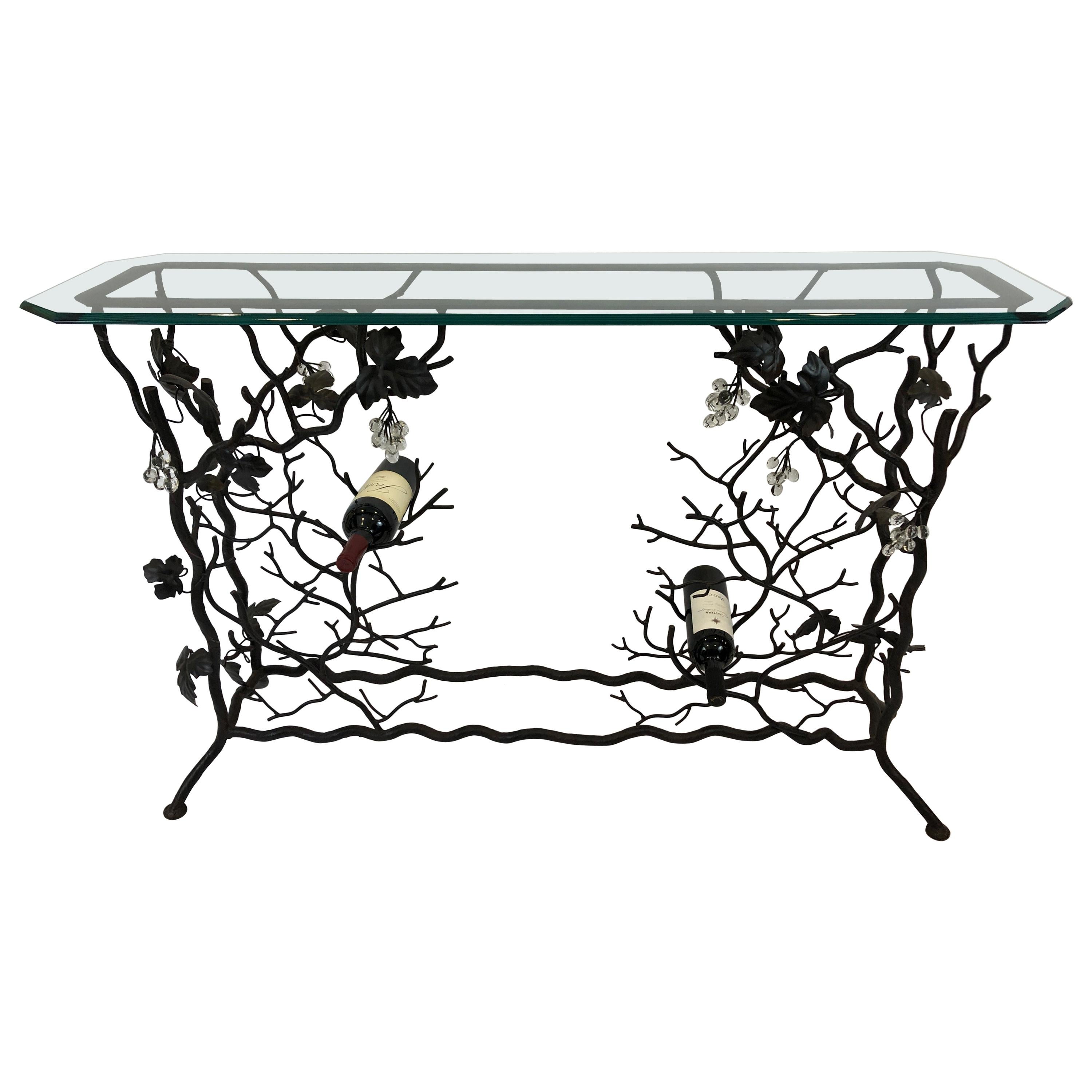 Unique Giacometti Style Iron Grapevine Motif Console Table and Wine Rack