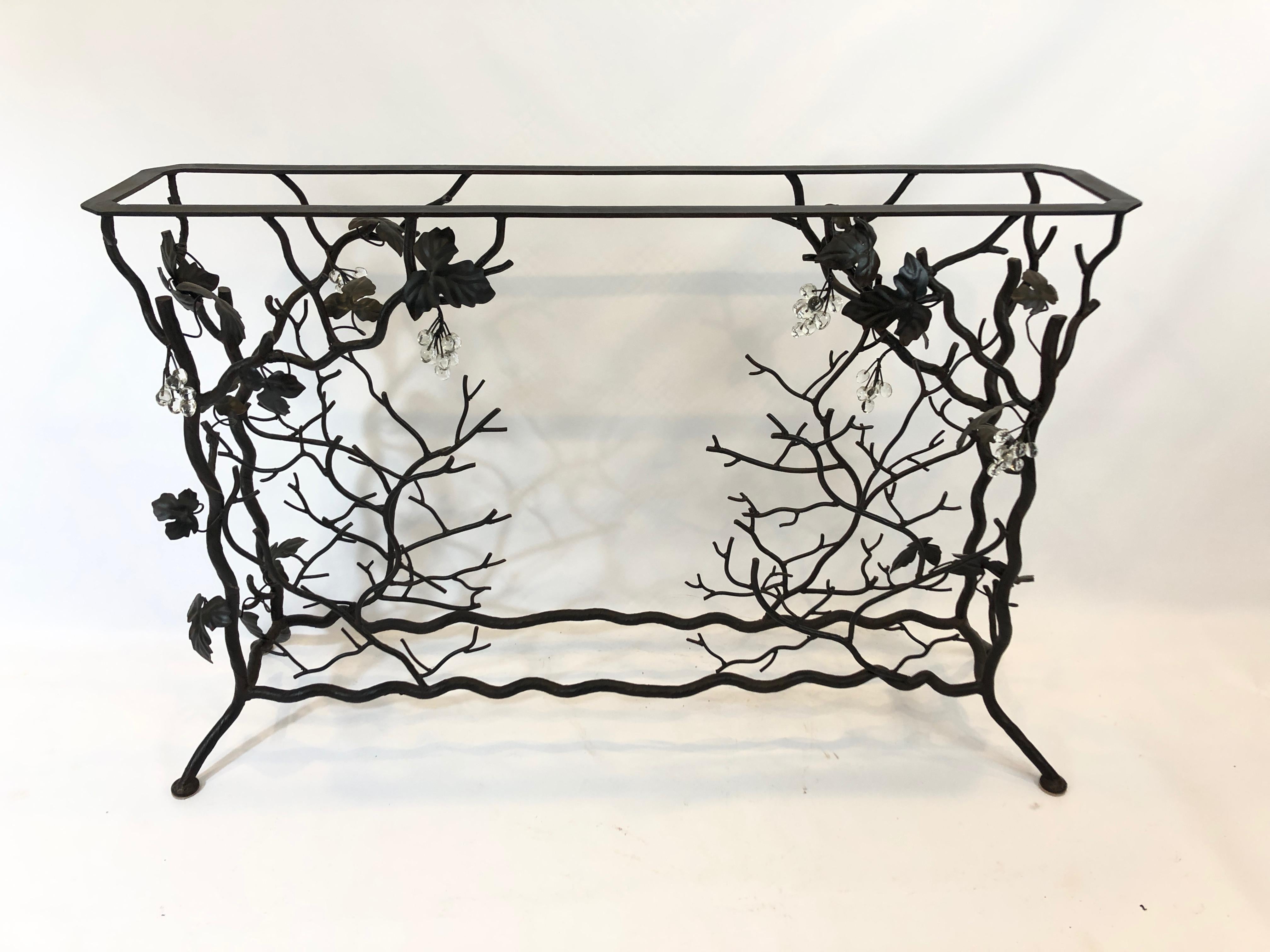Unique Giacometti Style Iron Grapevine Motif Console Table and Wine Rack 2
