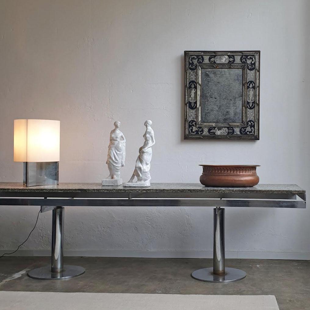 Einzigartiger architektonischer Tisch von Giandomenico Belotti aus Chrom und Stein, Italien 1960 im Angebot 5