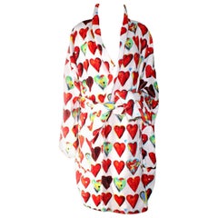 Used GIANNI VERSACE  1990s Hearts Print Terrycloth Terry Towel Bathrobe Coat Robe M