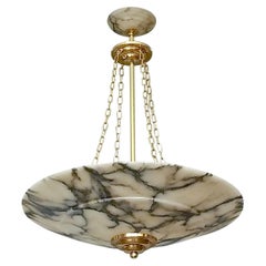 Antique Unique Gilt Brass French Art Deco Alabaster Chandelier 1920, Palwa