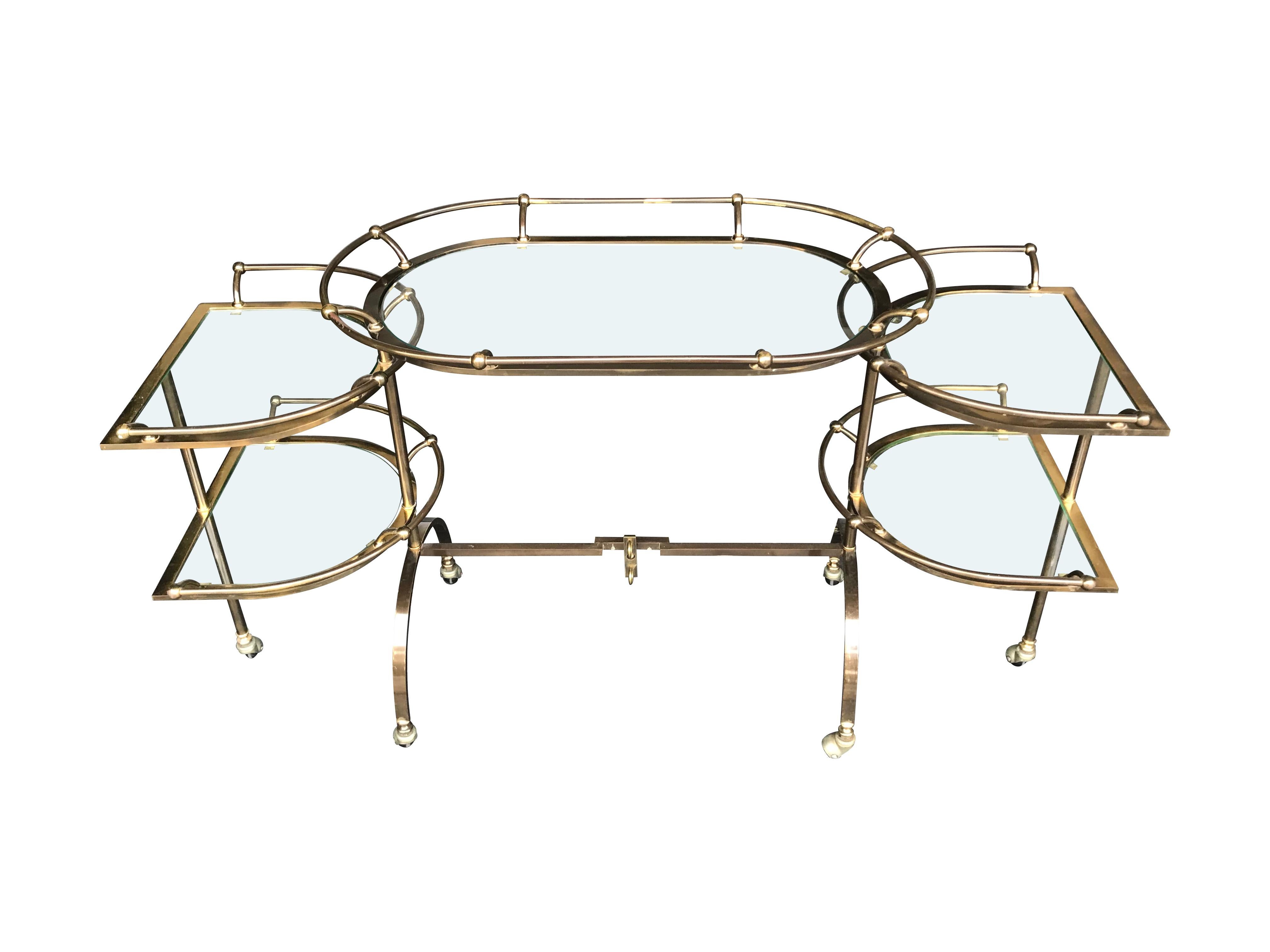 Mid-20th Century Unique Gilt Metal Bar Trolley with Swing Out Shelves