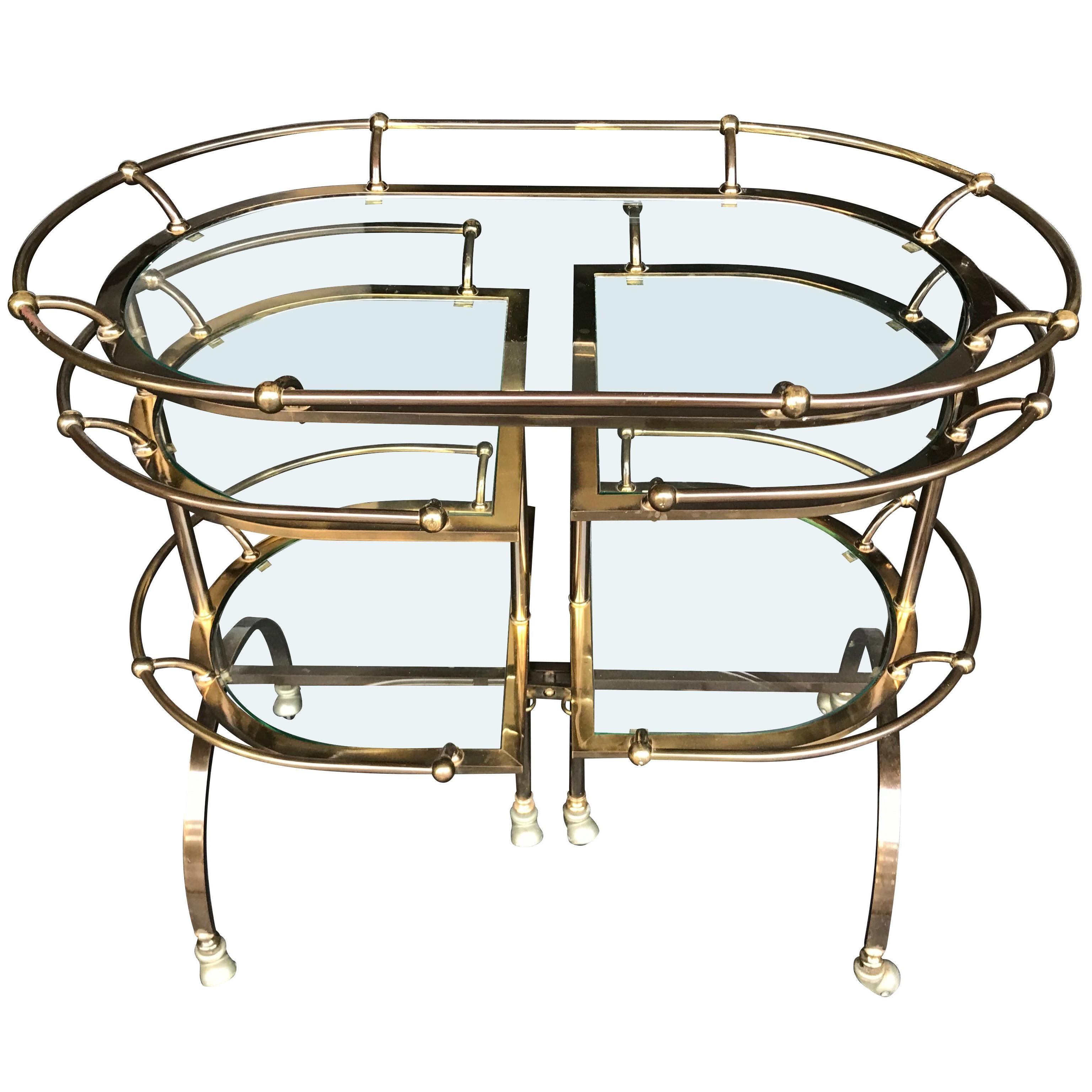 Unique Gilt Metal Bar Trolley with Swing Out Shelves