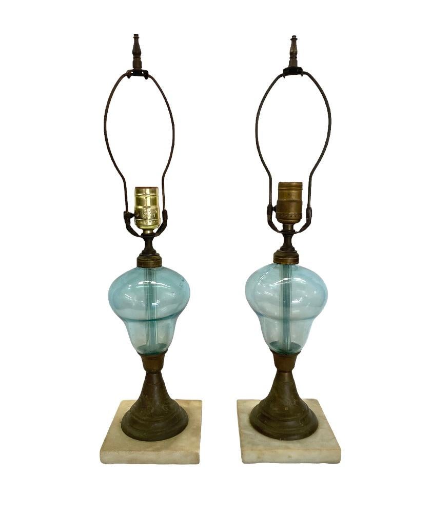 Unique Glass, Marble, and Brass Table Lamps For Sale 1