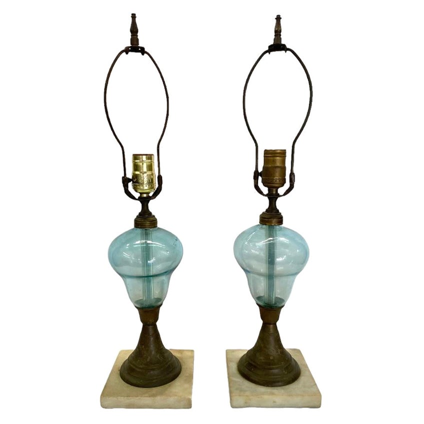 Tischlampen aus Glas, Marmor und Messing, Unikat im Angebot