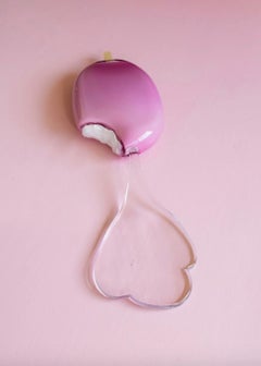 Unique Glass Table Sculpture, Magenta Gradient Bite Ice Cream