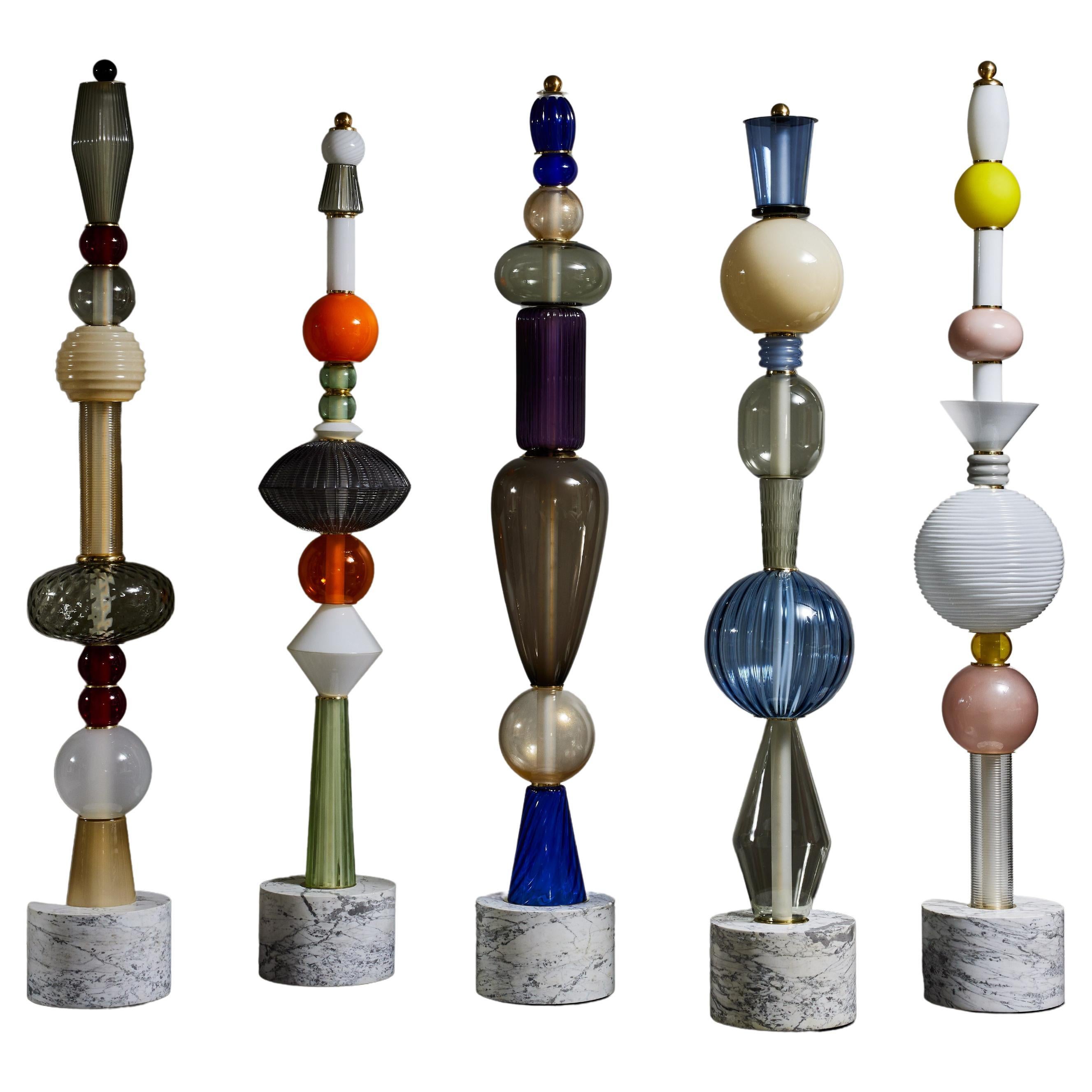 Unique Glass Totem Floor Lamps by Glustin Luminaires For Sale