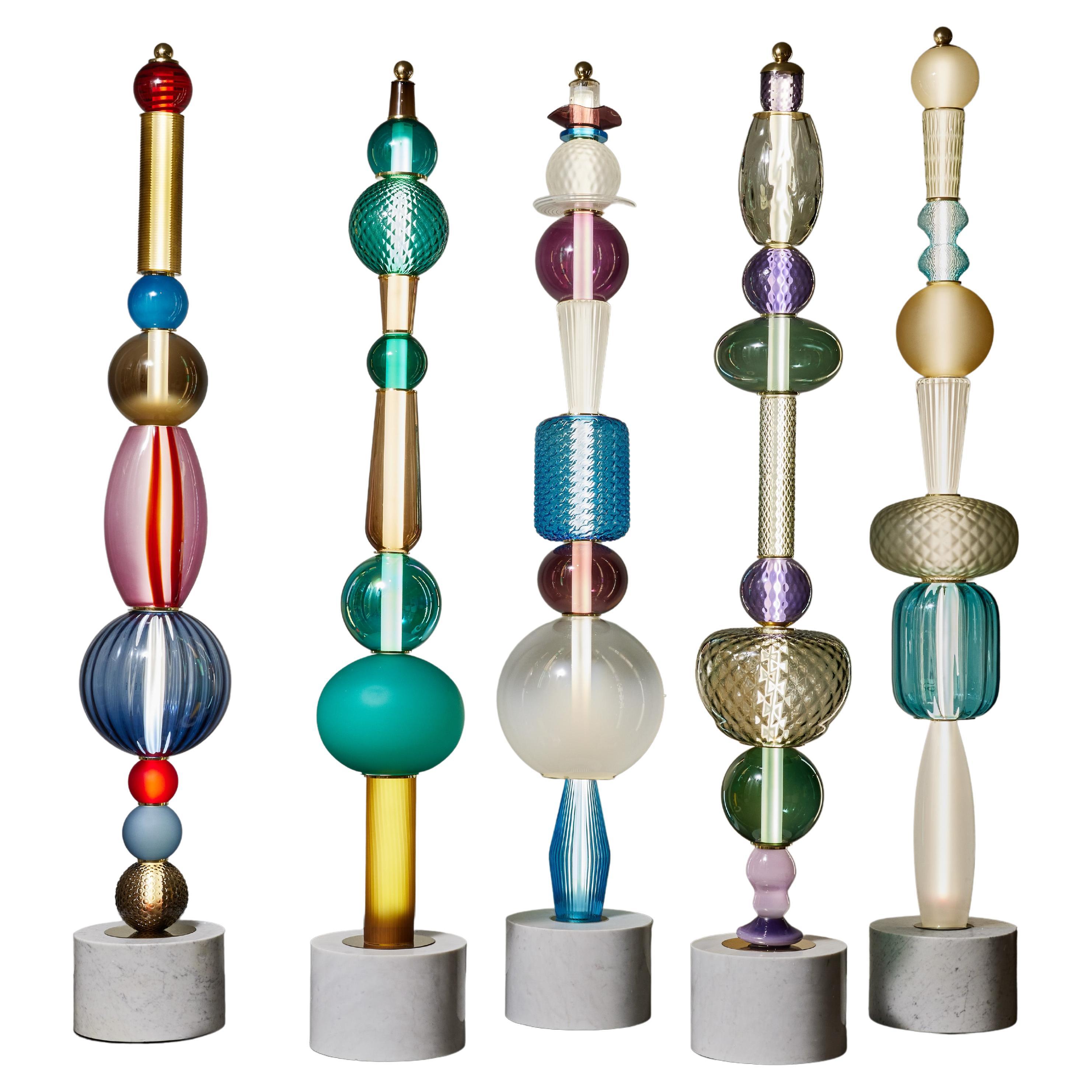 Unique Glass Totem Floor Lamps by Glustin Luminaires For Sale