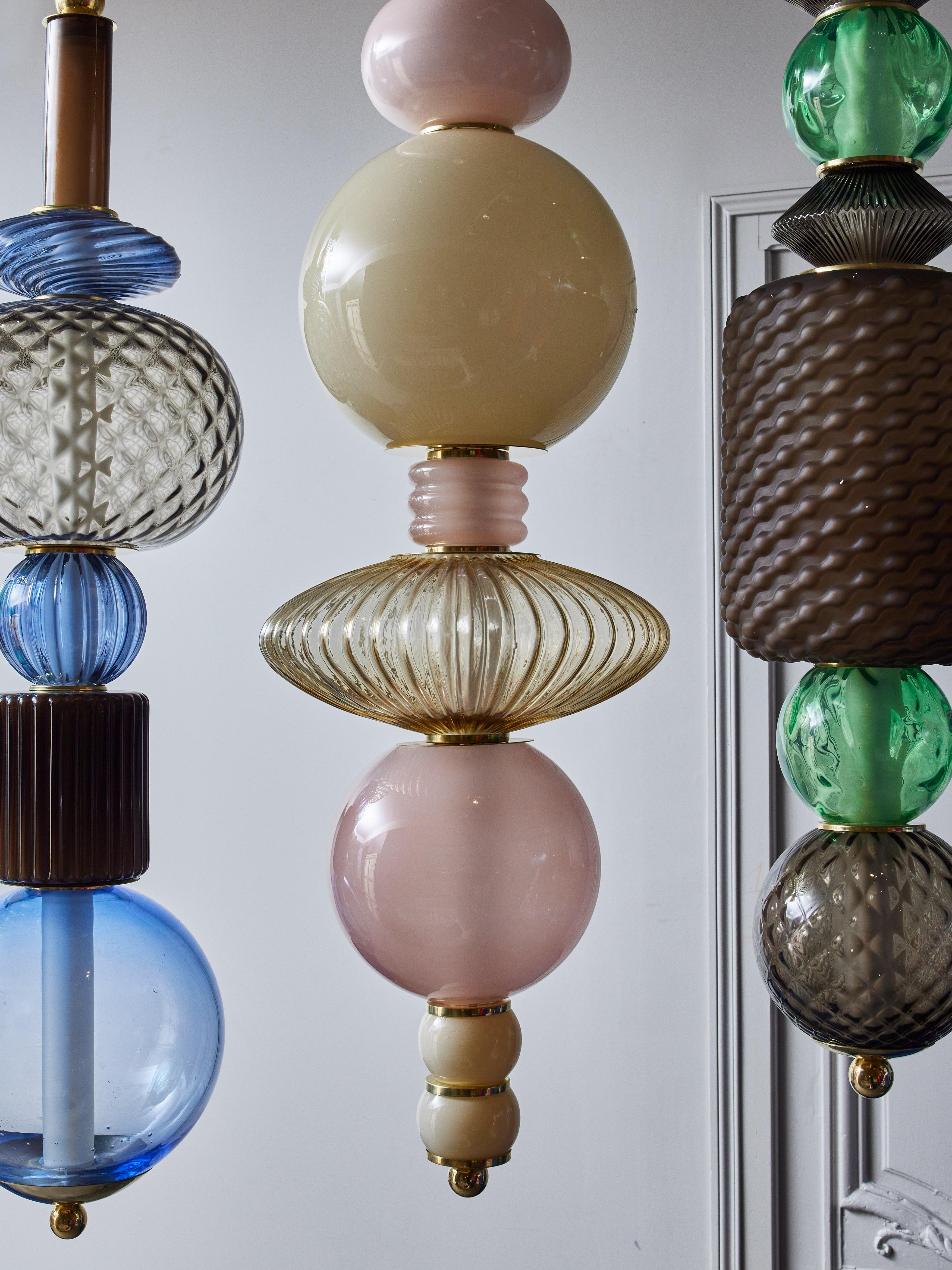 Italian Unique Glass Totem Suspensions by Glustin Luminaires For Sale