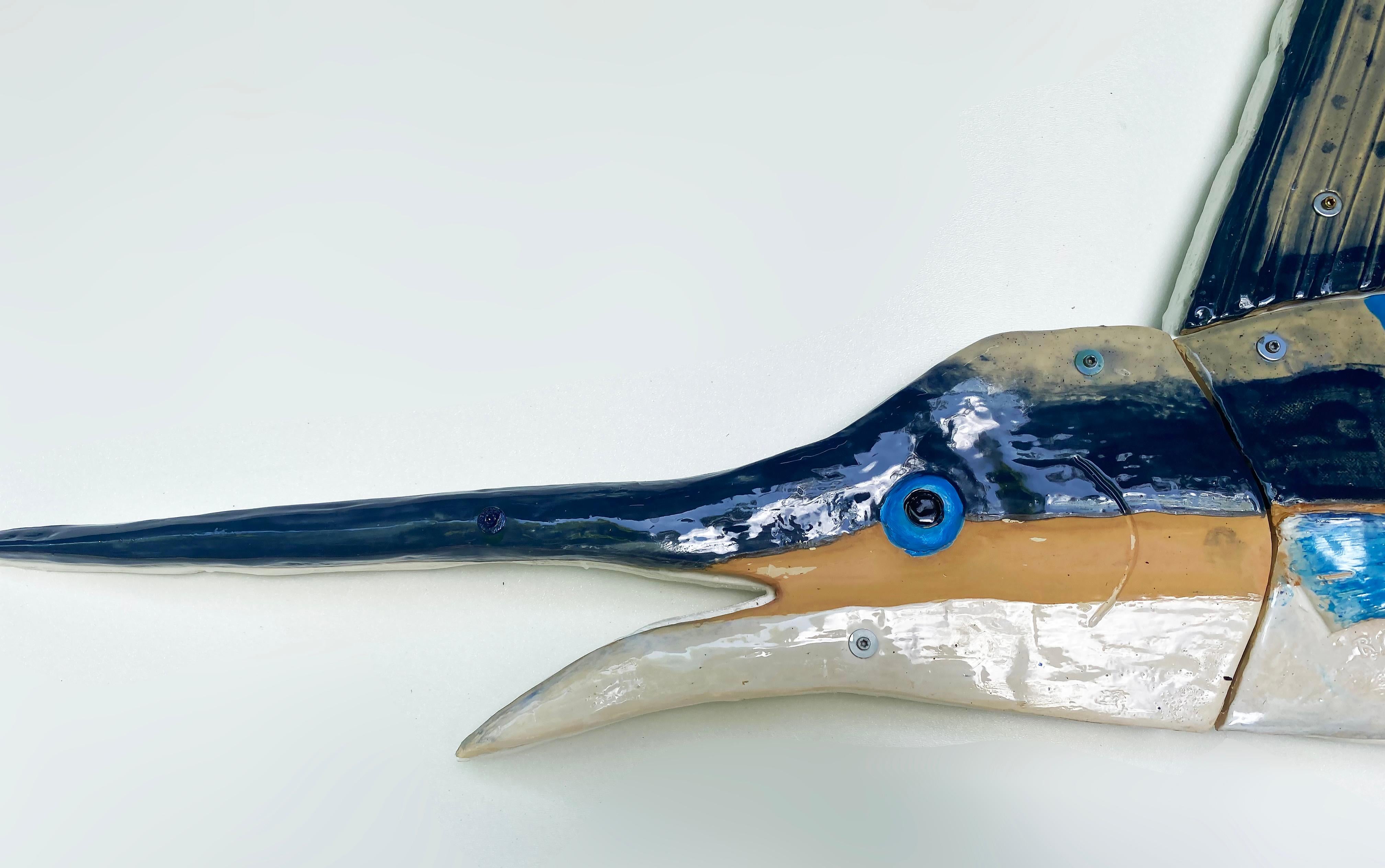Other Unique Glazed Ceramic Sailfish Wall Sculpture by Florida Artist Rexx Fisher 1/1 For Sale