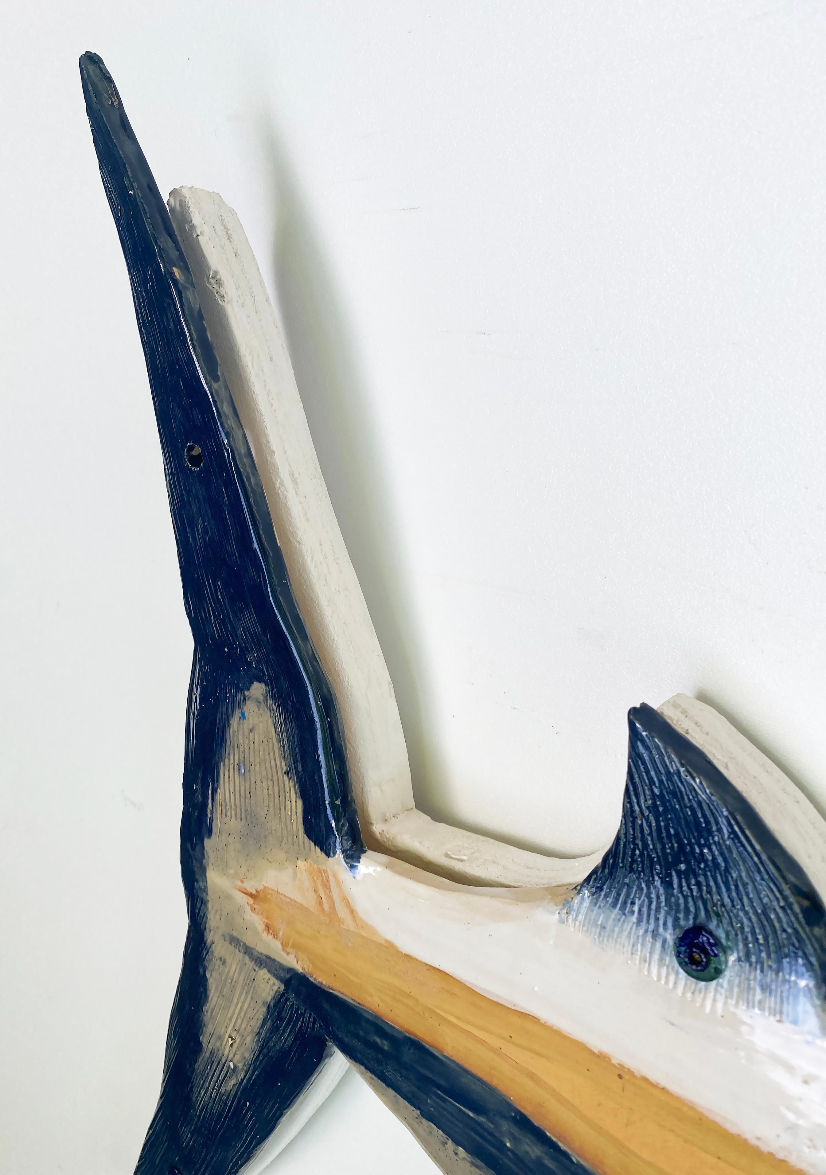 American Unique Glazed Ceramic Sailfish Wall Sculpture by Florida Artist Rexx Fisher 1/1 For Sale