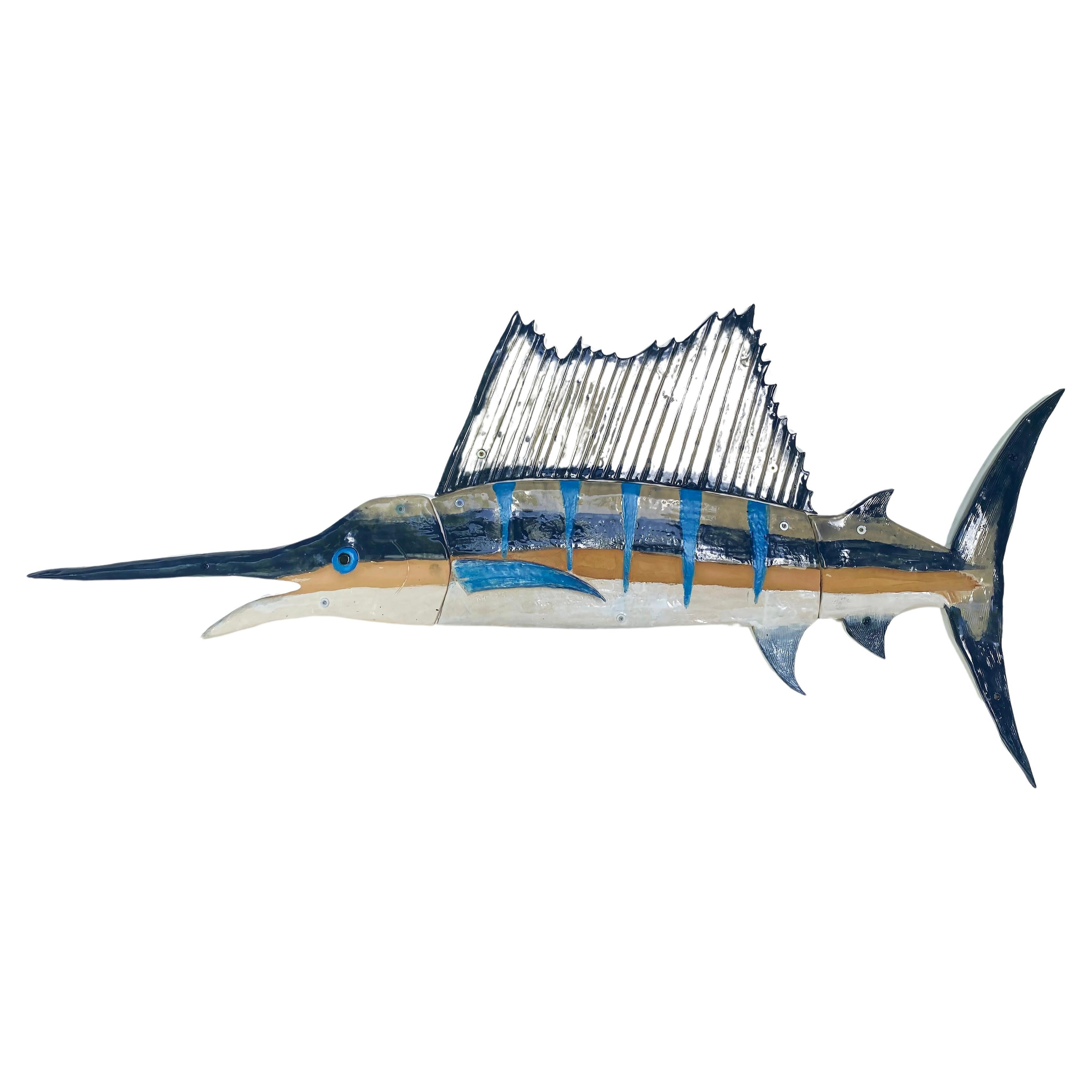 Scultura da parete di pesce vela in ceramica smaltata dell'artista della Florida Rexx Fisher 1/1