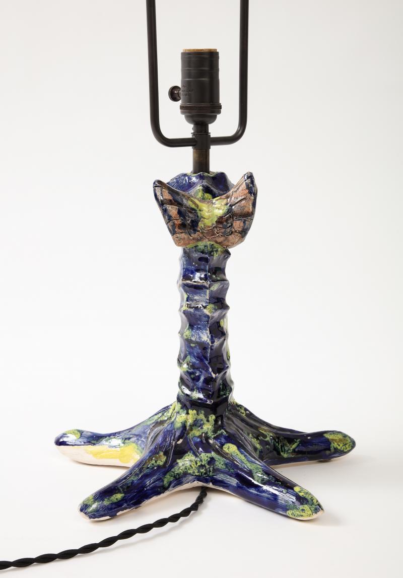 Einzigartige glasierte Keramik-Tischlampe in Form eines Seepferdchens, 20. Jahrhundert (Glasiert) im Angebot