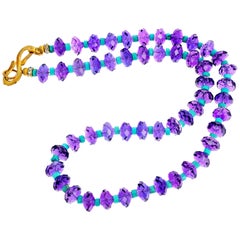 Unique Glittering Amethyst and Turquoise Necklace