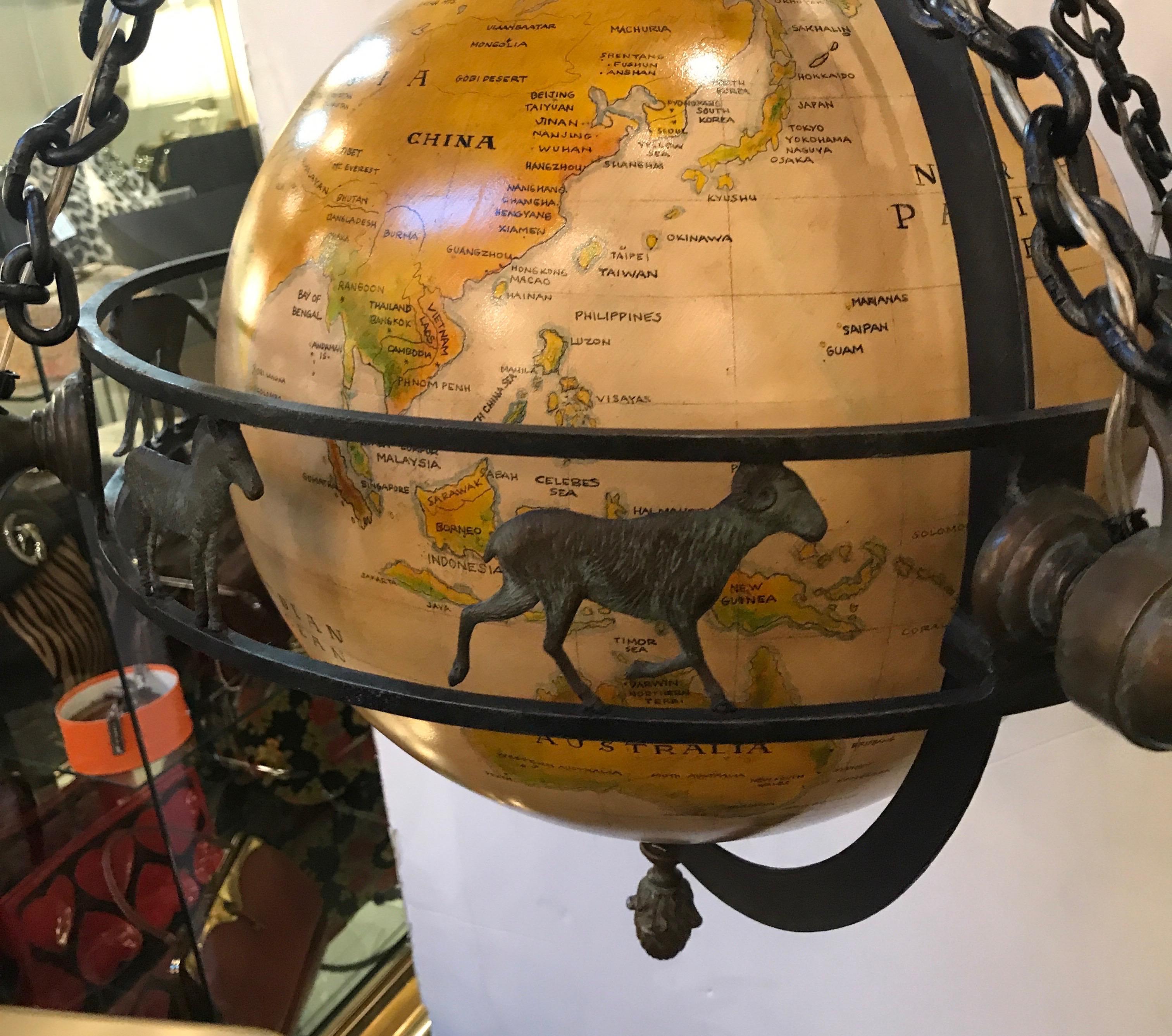 Unique Globe and Bronze Chandelier 6
